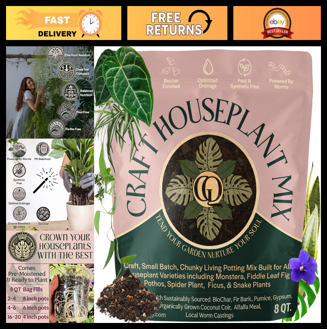 Organic Potting Mix for Indoor Plants – Well-Draining Soil, Chunky & Peat-Free,