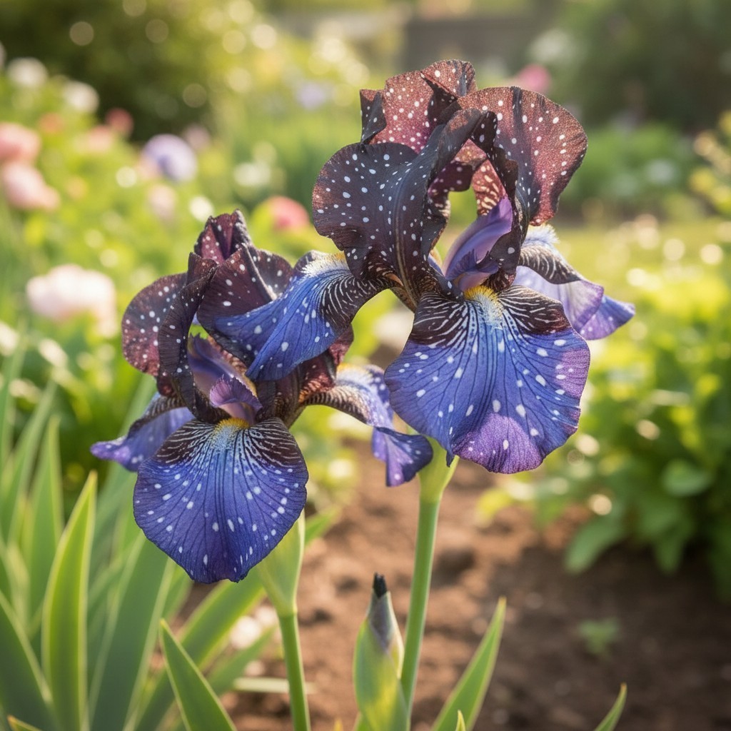 50 Galaxy Pattern Bearded Iris Seeds – Deep Blue Star-Spotted Blooms