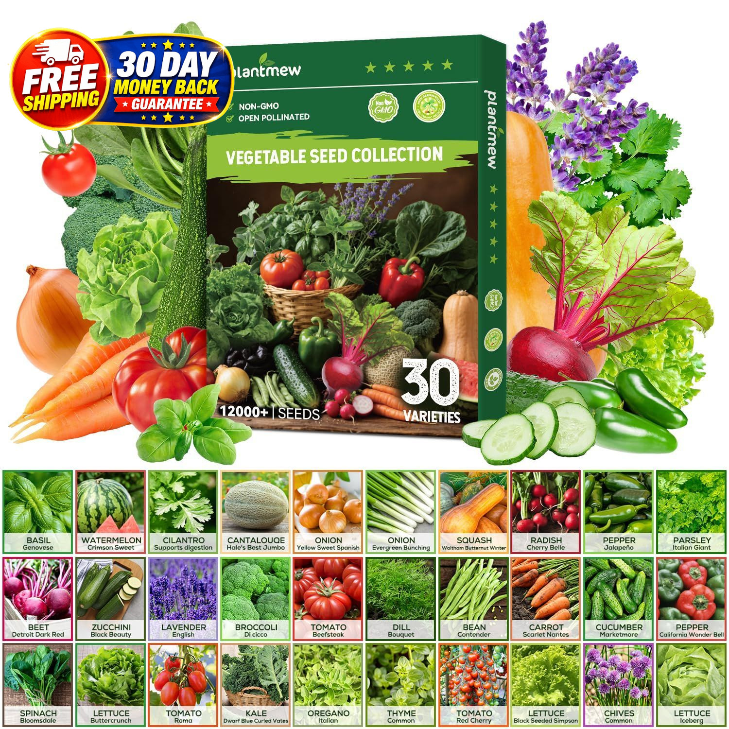 30 Heirloom Vegetable Seeds for Planting, 12,000+ Garden 30-Pack