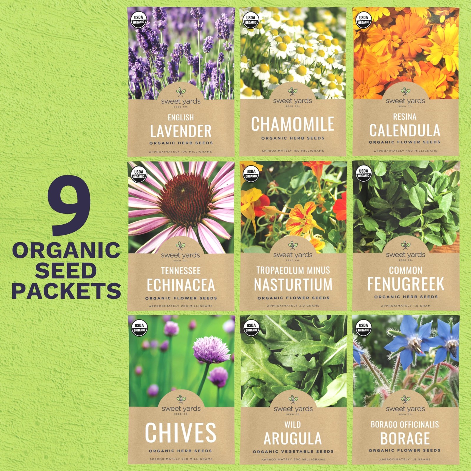 Organic Edible Flower Seeds Variety Pack – 9 Individual Packs – 2026 Season…
