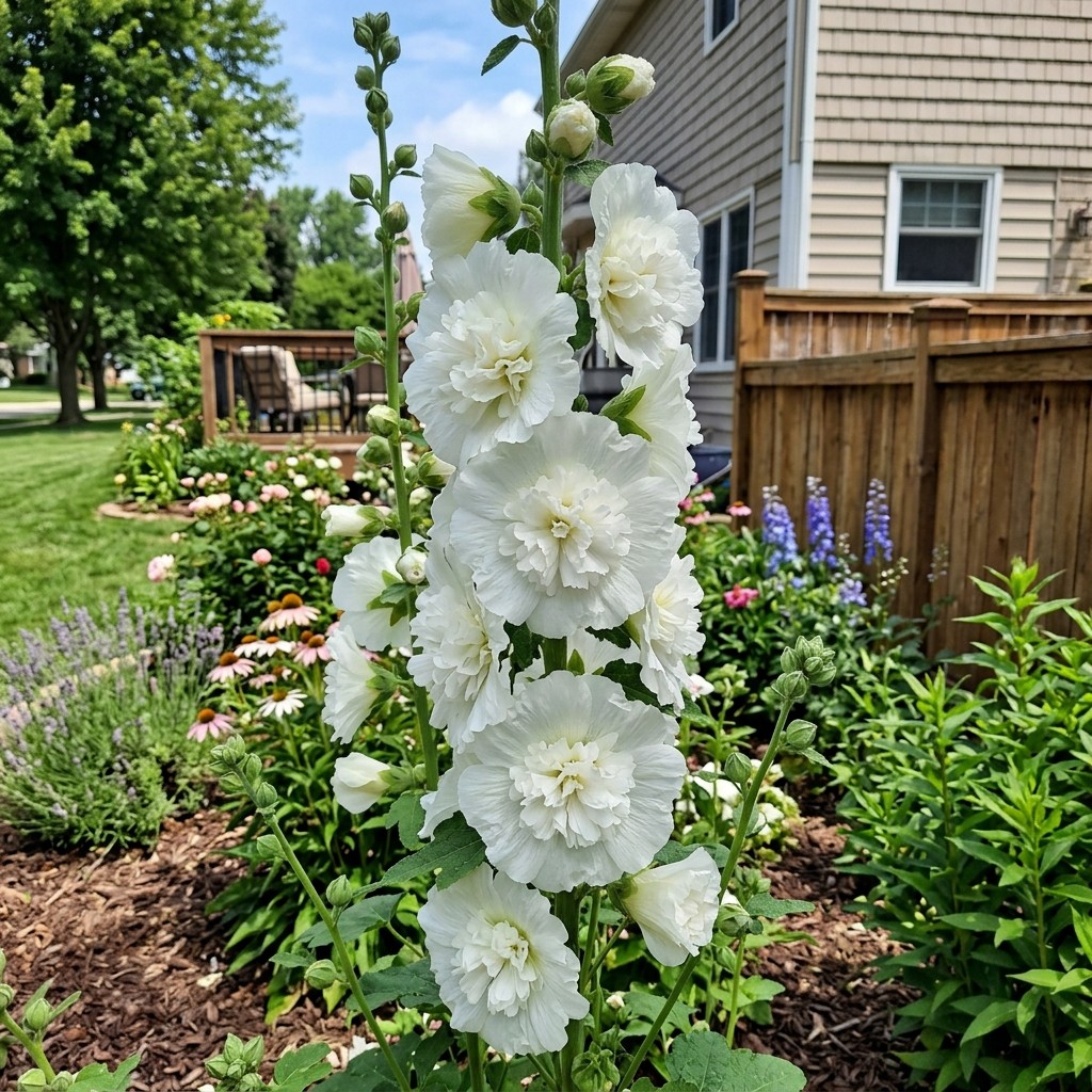 Beautiful 100 Hollyhock Flower Seeds, Double White – Vibrant Floral Display