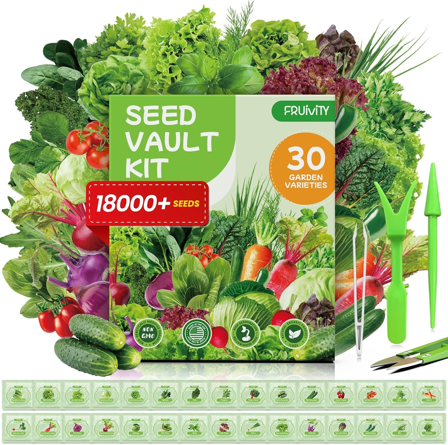 30 Heirloom Seeds Variety Pack – 18500+ Non-GMO Seeds for Planting Vegetables, H