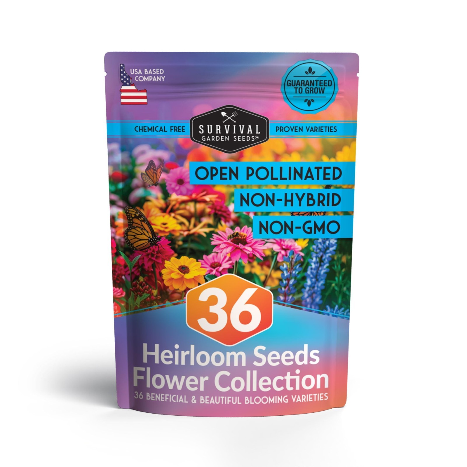 36 Flower Seed Packs – Annual & Perennial Garden Kit for Pollinators & Butterfli