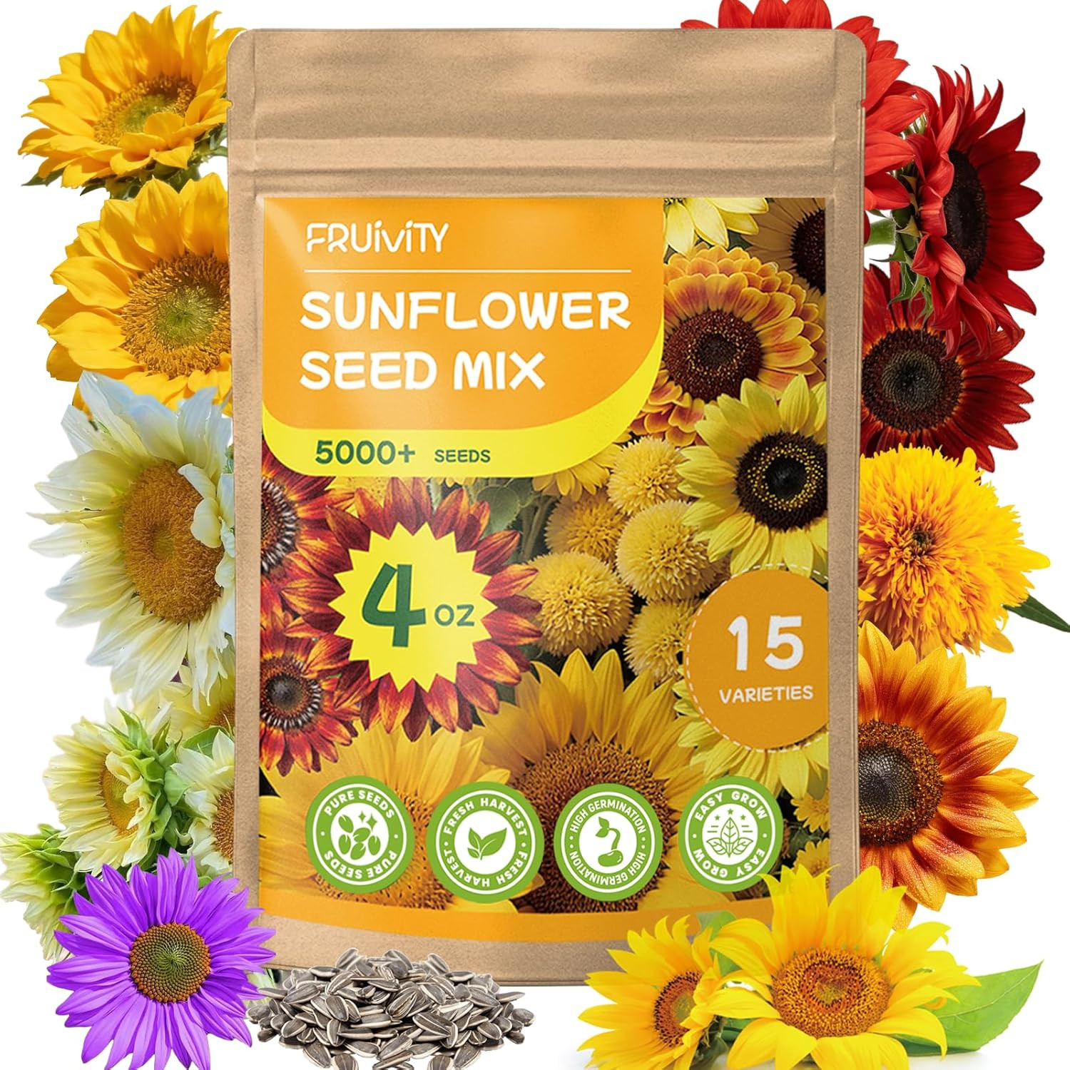 15+ Varieties 5000+ Sunflower Seeds for Planting, 4 Oz Heirloom Sunflower Mix