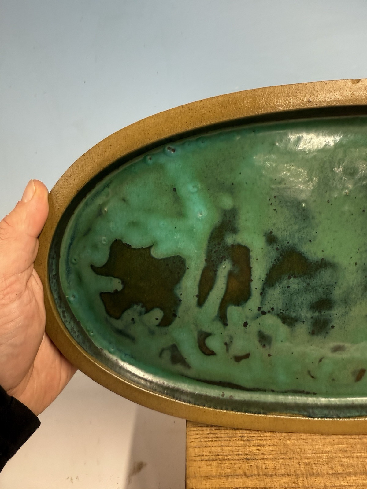 Green Blue Suiban For Suiseki Bonsai Tree Pot 14 1/4” By Maruhei Rare One!