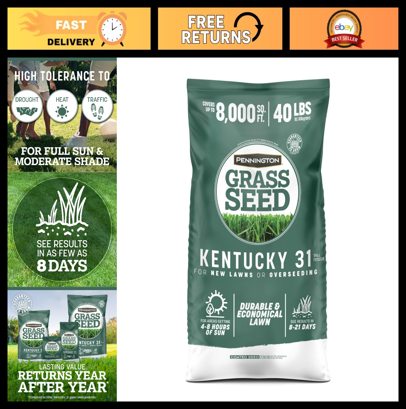 Tall Fescue Grass Seed 40 LB – Kentucky 31 Blend for Lush Lawn & Easy Growth