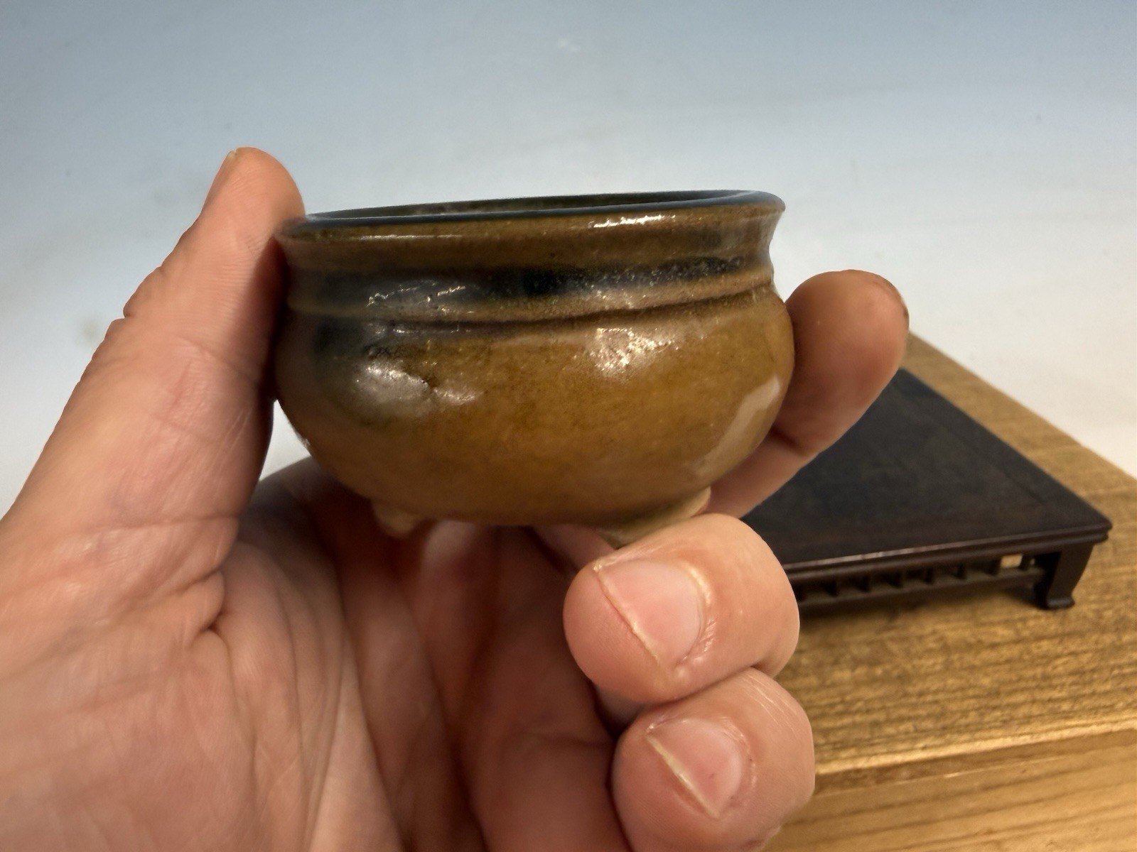 Japanese Unknown Maker Shohin Bonsai Tree Pot 2 1/2 By 1 5/8” Unique Glaze
