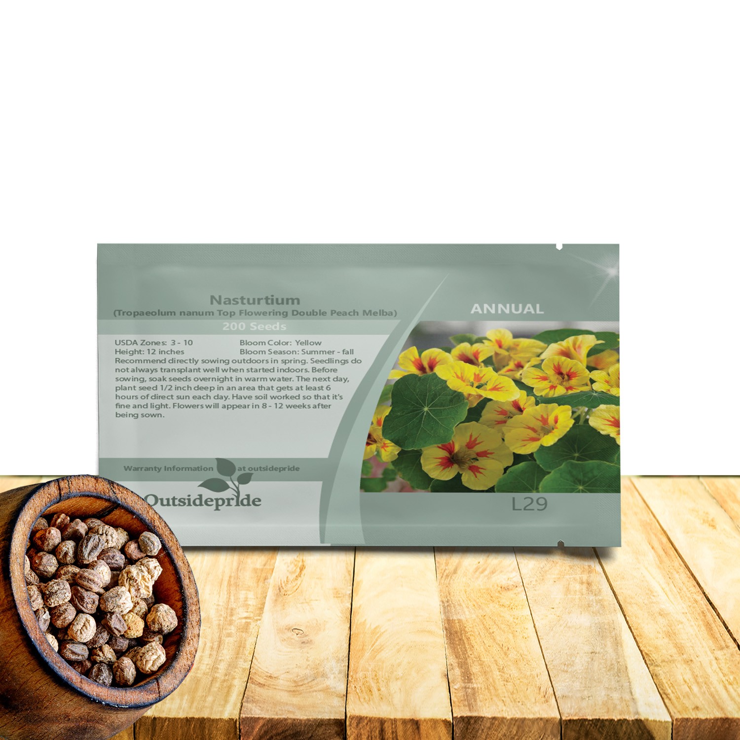 400 Seeds Tropaeolum Nasturtium Peach Melba Vining Flower Seeds