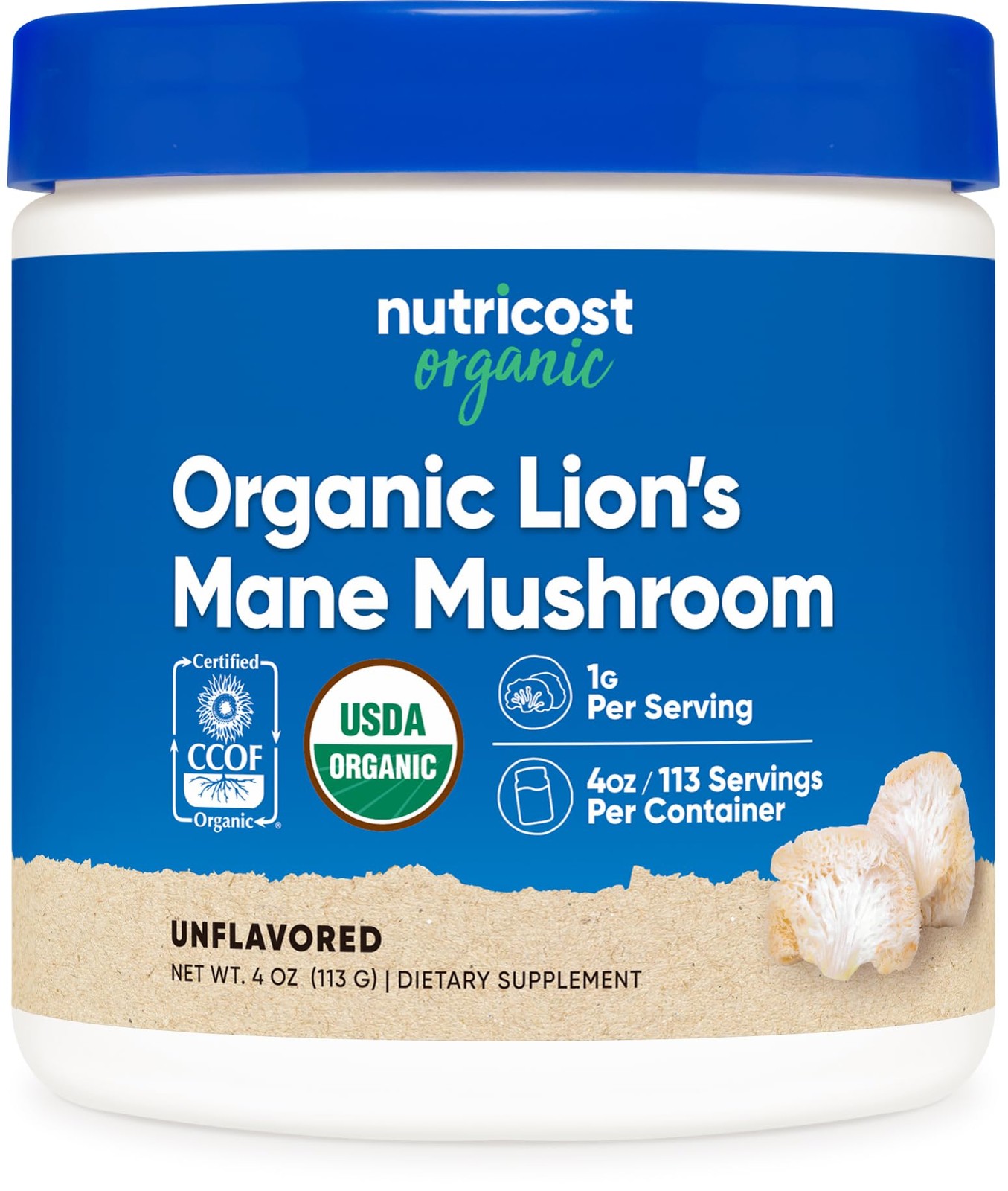 Nutricost Organic Lion’s Mane Mushroom Powder 4oz – 4 Ounce (Pack of 1)