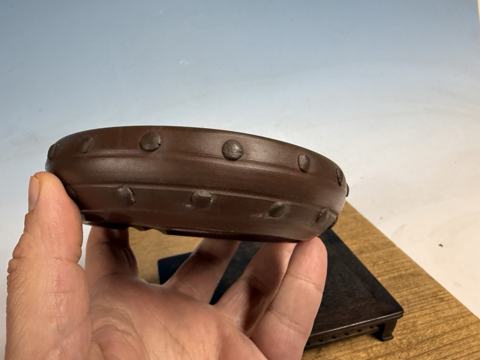 Japanese Unknown Maker Shohin Bonsai Tree Pot 5 By 1 1/8” Unglazed Drum