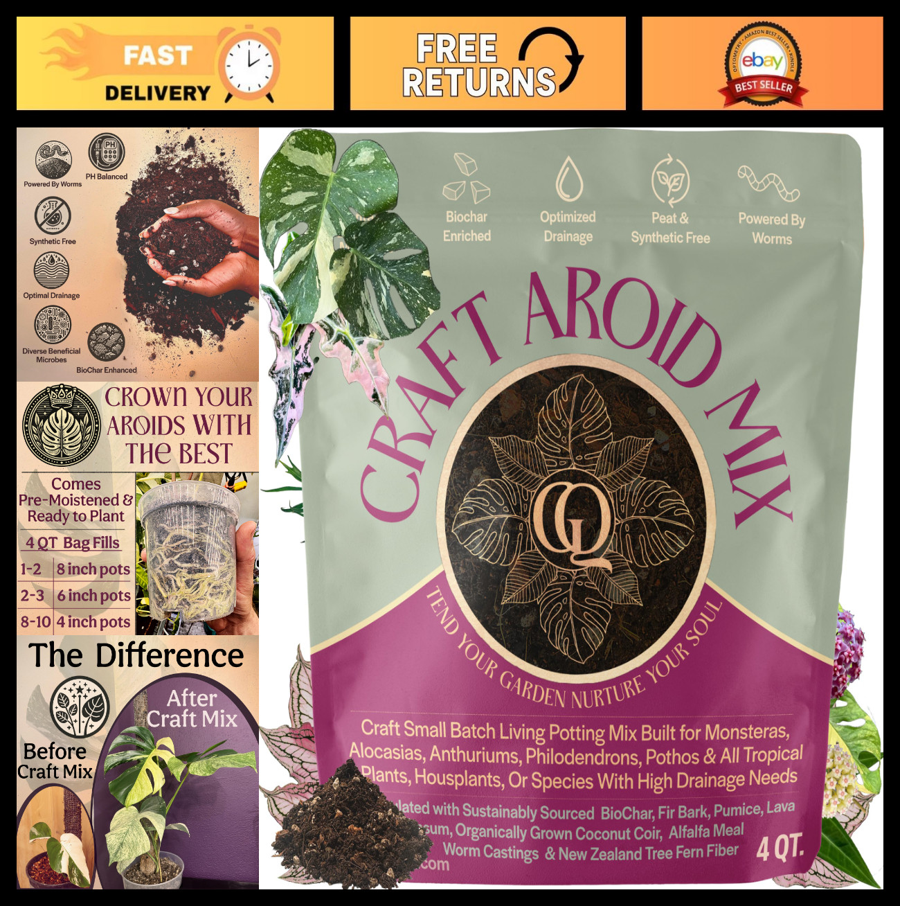Organic Potting Mix for Aroids – Chunky Well-Draining Soil for Alocasia, Monster