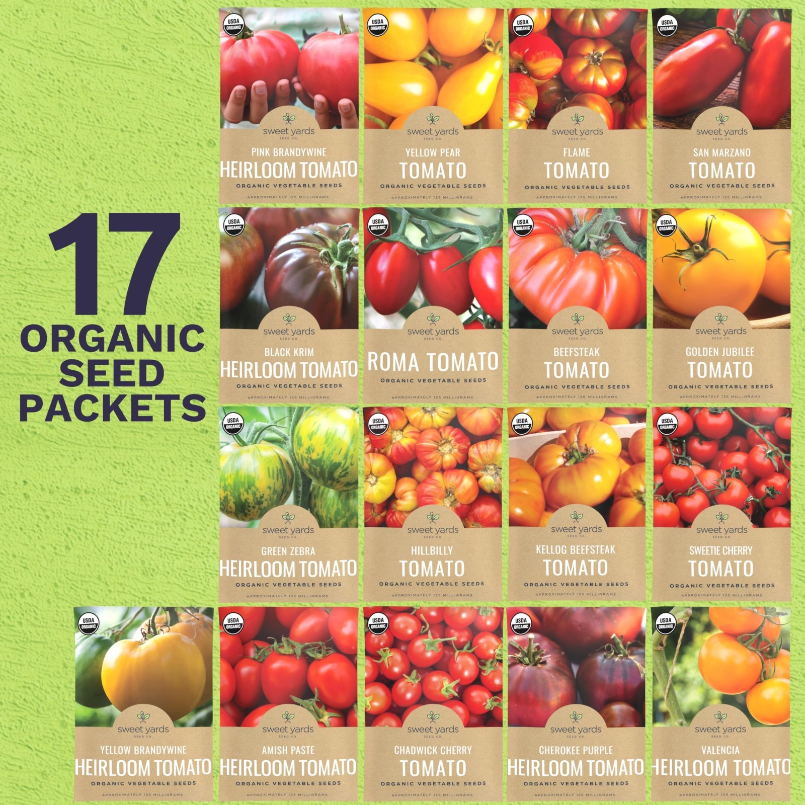 Organic Tomato Seed Variety Pack – 17 Non-GMO Seeds for Indoor/Outdoor Planting