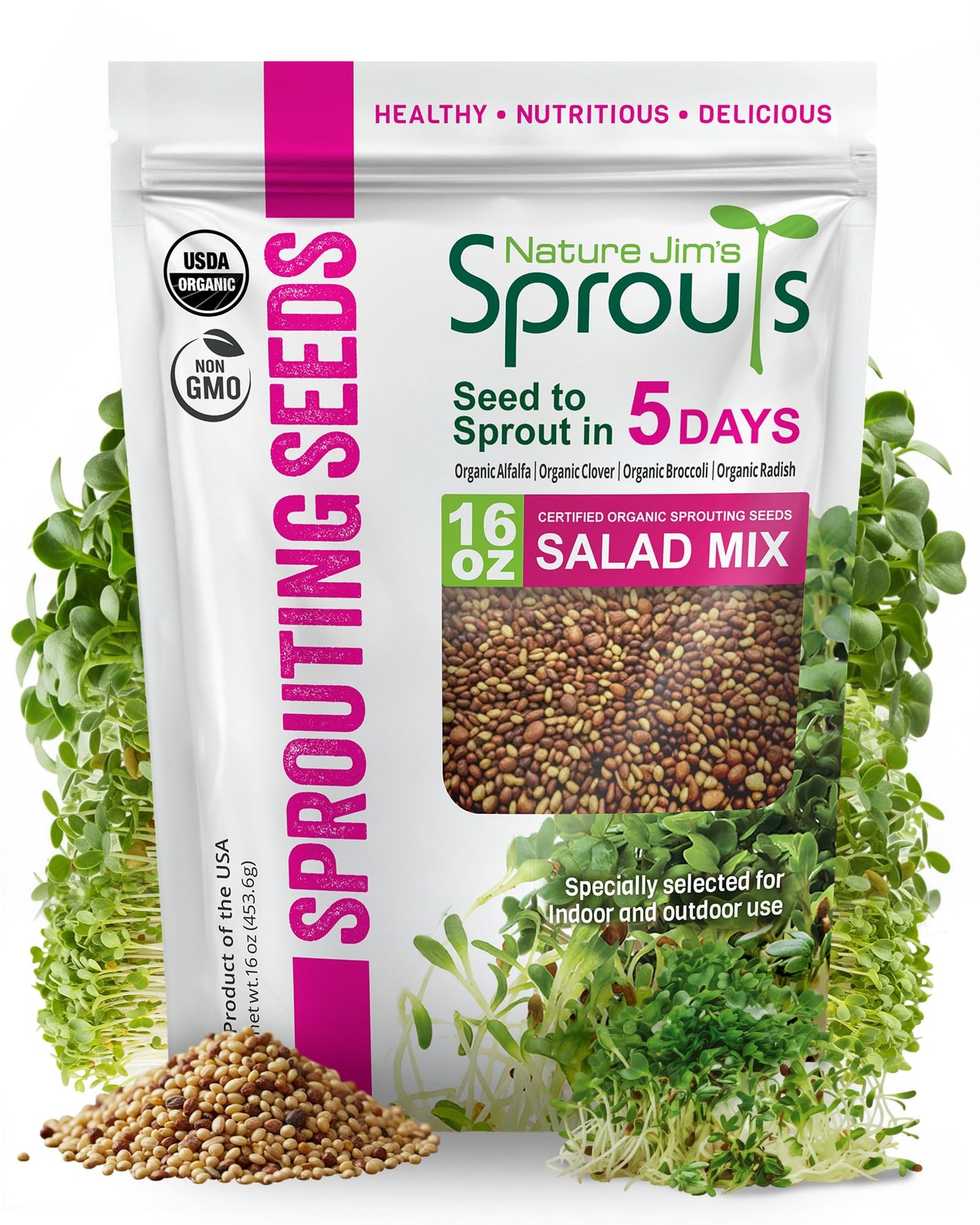 Nature Jims Sprouts Organic Salad Mix – Non-GMO Microgreen Seeds for Green