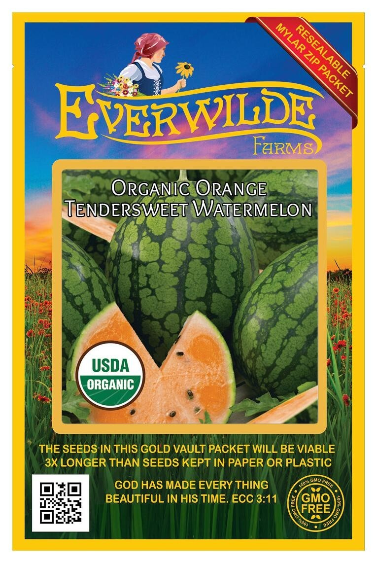 20 Organic Orange Tendersweet Watermelon Seeds – Everwilde Farms Mylar Packet