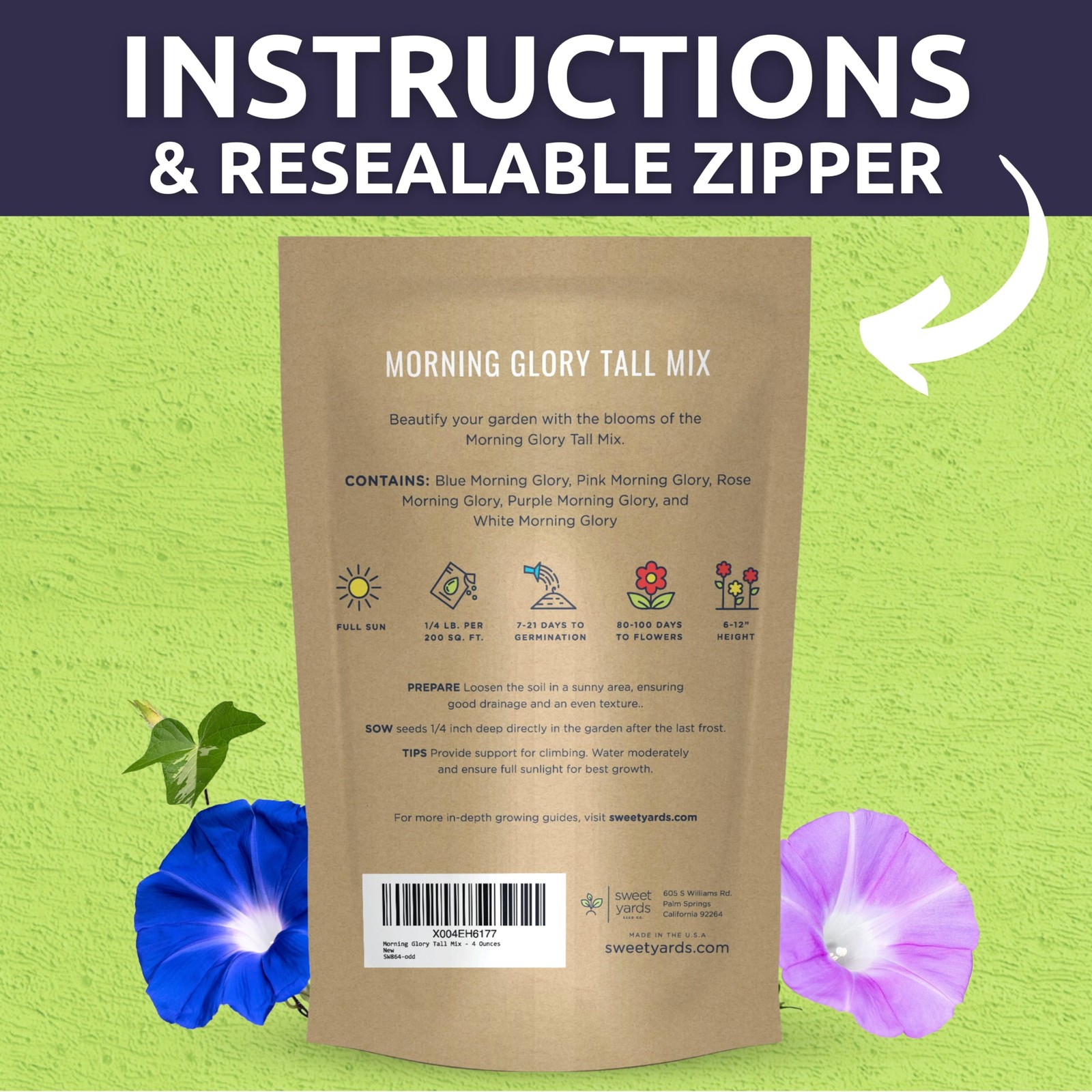 Morning Glory Tall Mix Bulk 1/4 Pound Pouch 3,000 Flower Seeds for Planting…