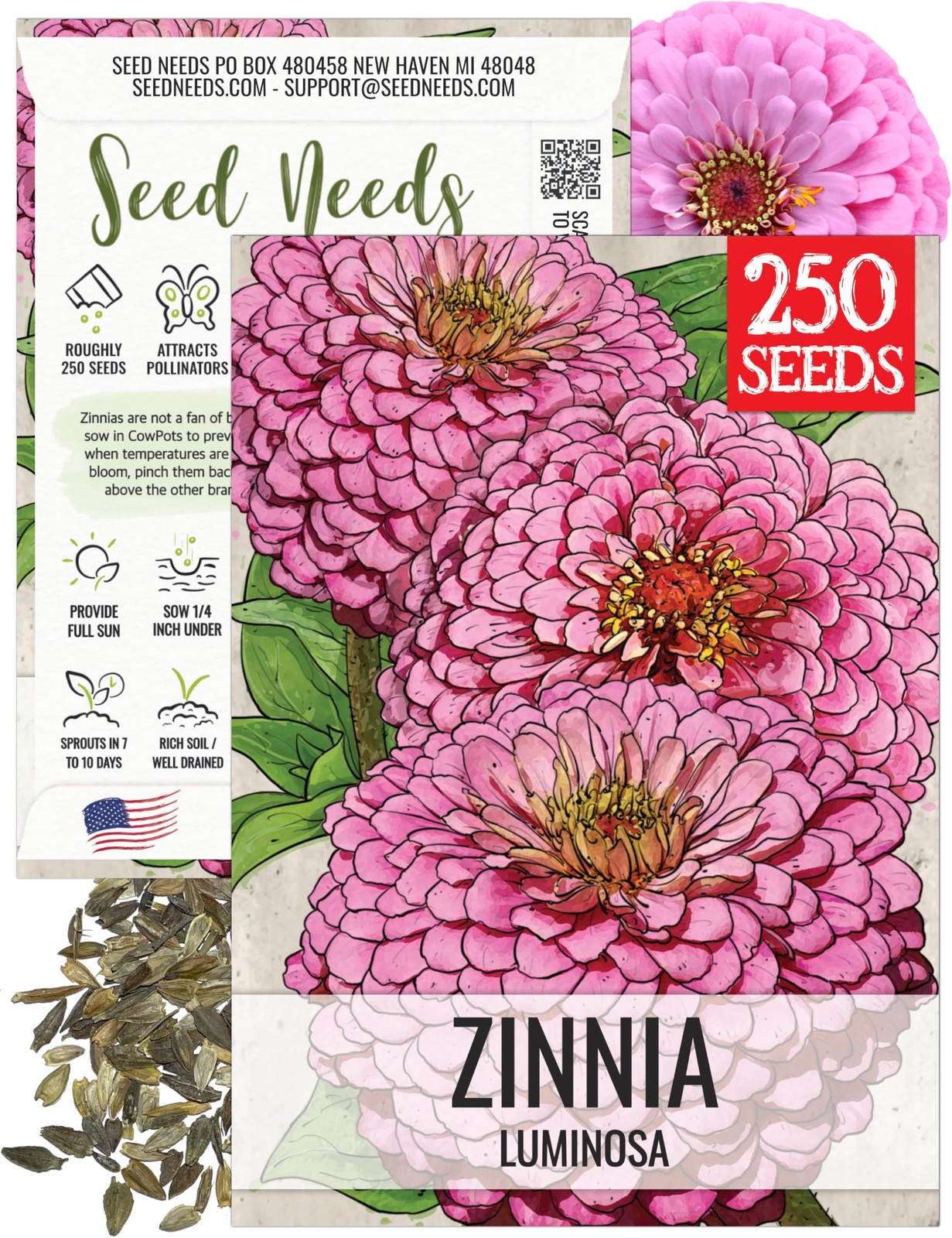 Seed Needs Luminosa Pink Zinnia Seeds for Planting – 1 Pack,