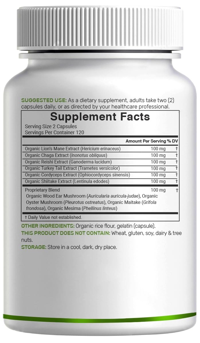 Organic 10-in-1 Mushroom Supplement, 240 Capsules – 240 Count (Pack of 1)