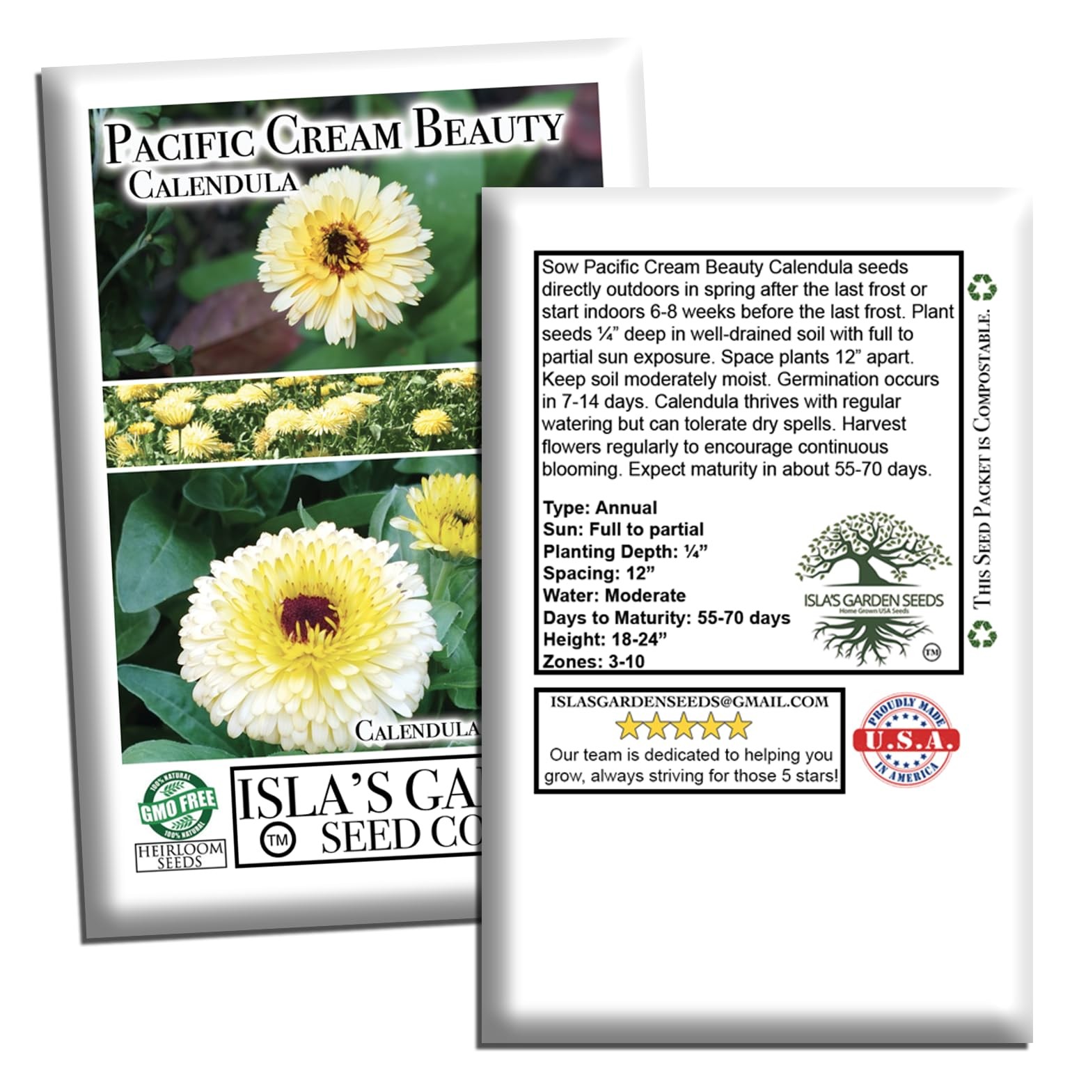Pacific Beauty Cream Calendula Seeds (Calendula officinalis) – 250+