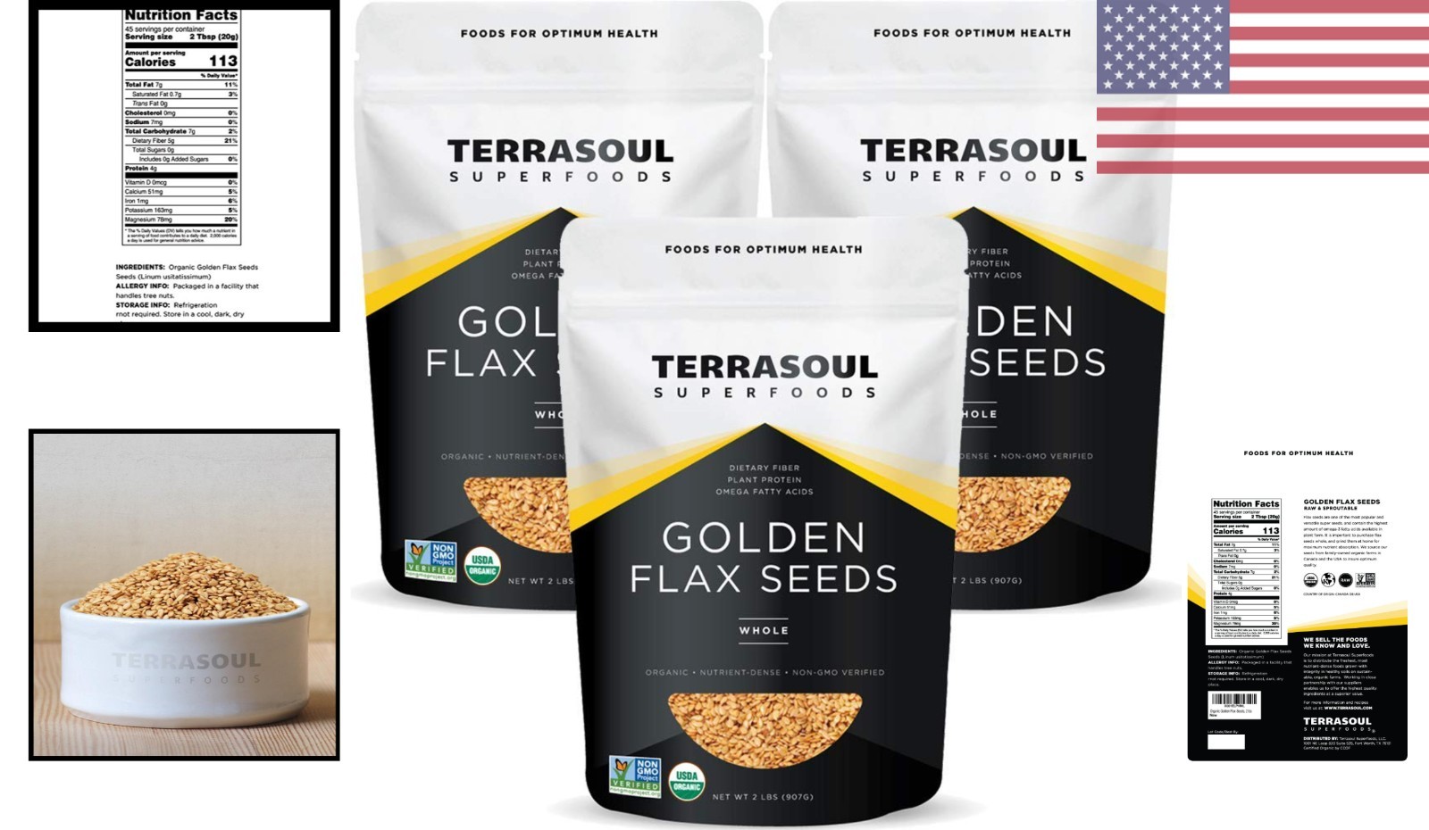 USDA Certified Organic Golden Flax Seeds – 6 Lbs Total, Packed for Freshness