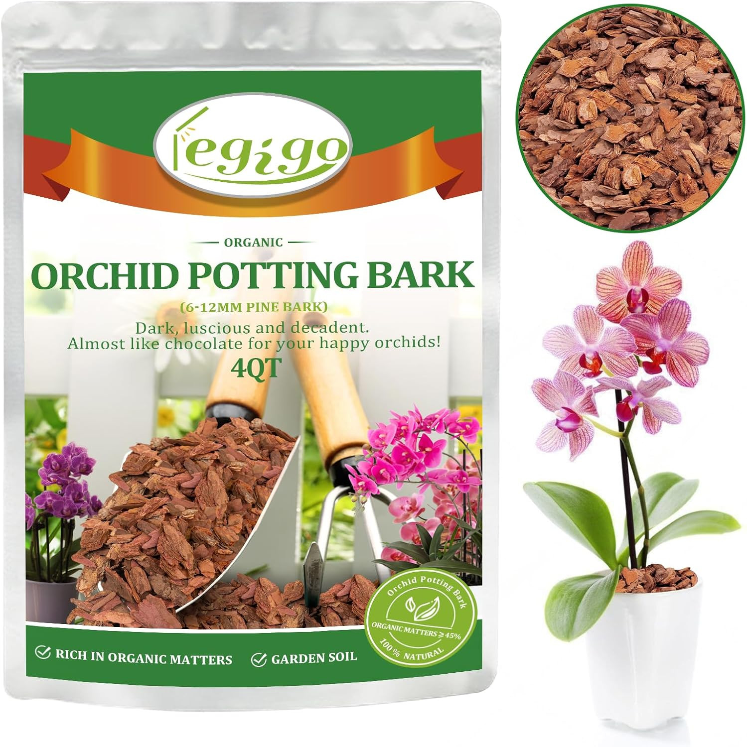 4 Quarts Organic Orchid Potting Bark- All Natural Orchid Bark Potting
