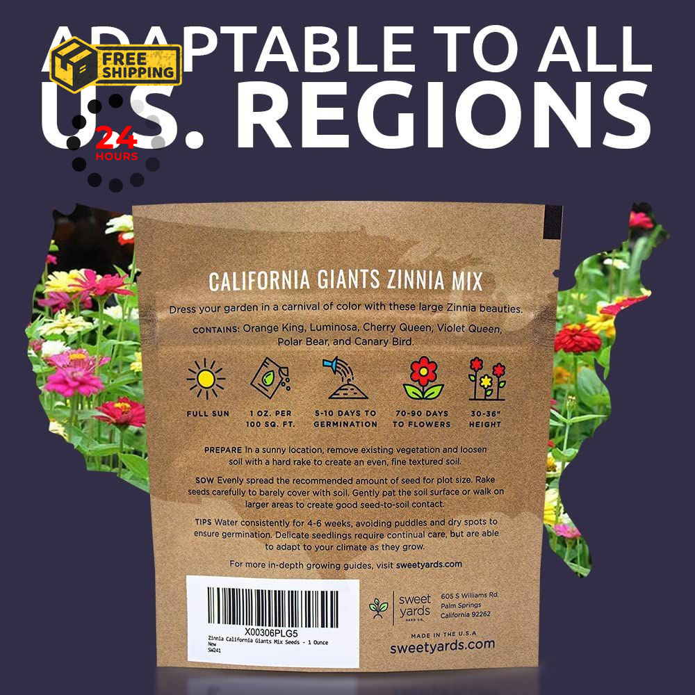 Zinnia Seeds – California Giants Mix – Large 1 1 Ounce Pouch, Multiple Colors