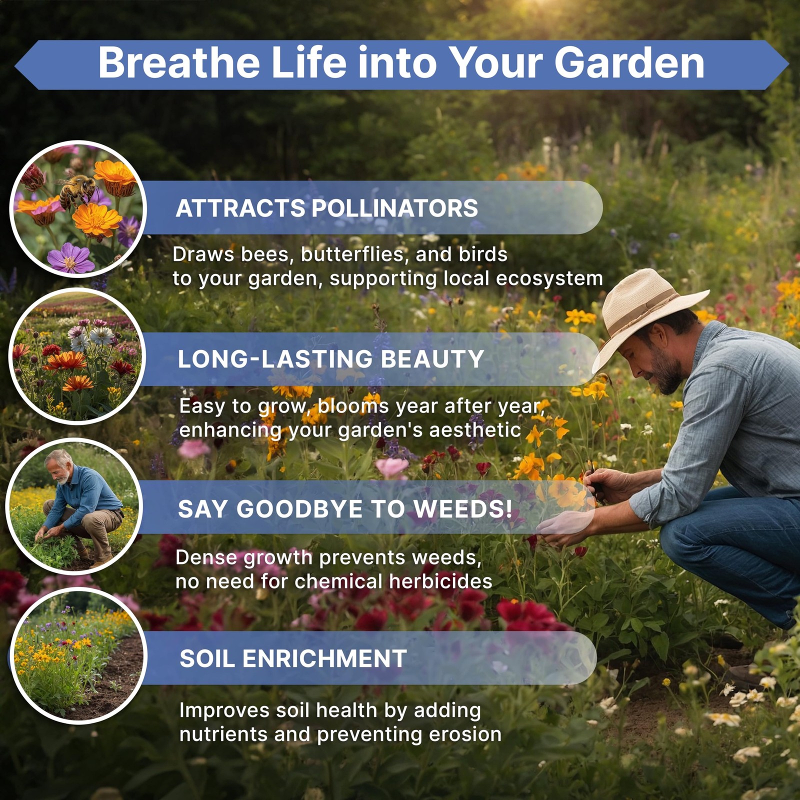 Organo Republic 16 Perennial Wildflower Seeds Mix for Indoor & Outdoors 25,000+