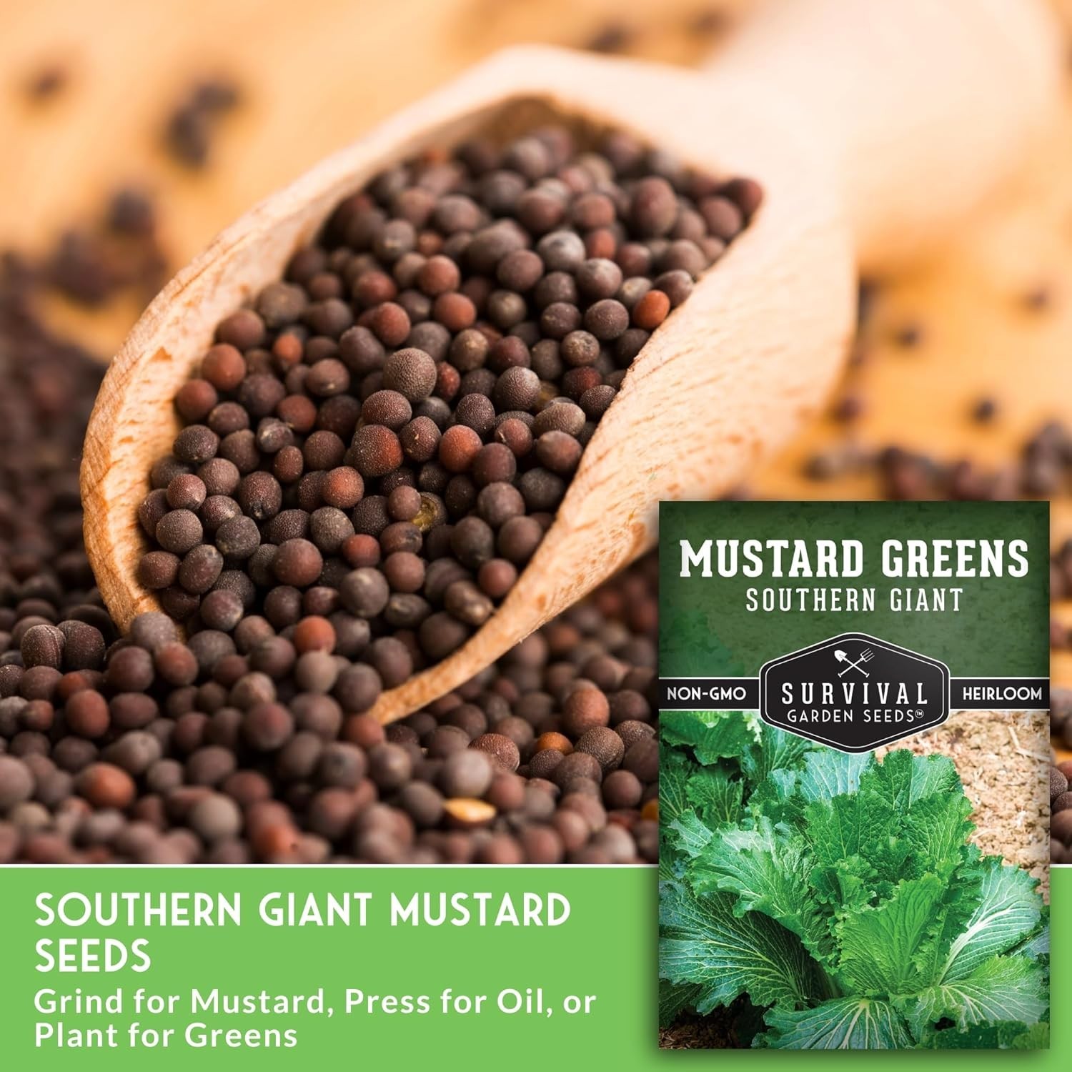 Southern Giant Mustard Green Seeds – Heirloom Non-GMO, Heat Tolerant & Abundant