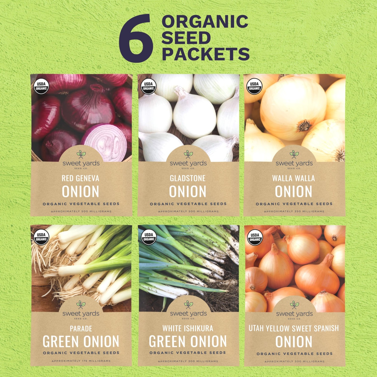 Organic Onion Seeds Variety Pack – 6 Individual Packs – 2026 Season – Walla…