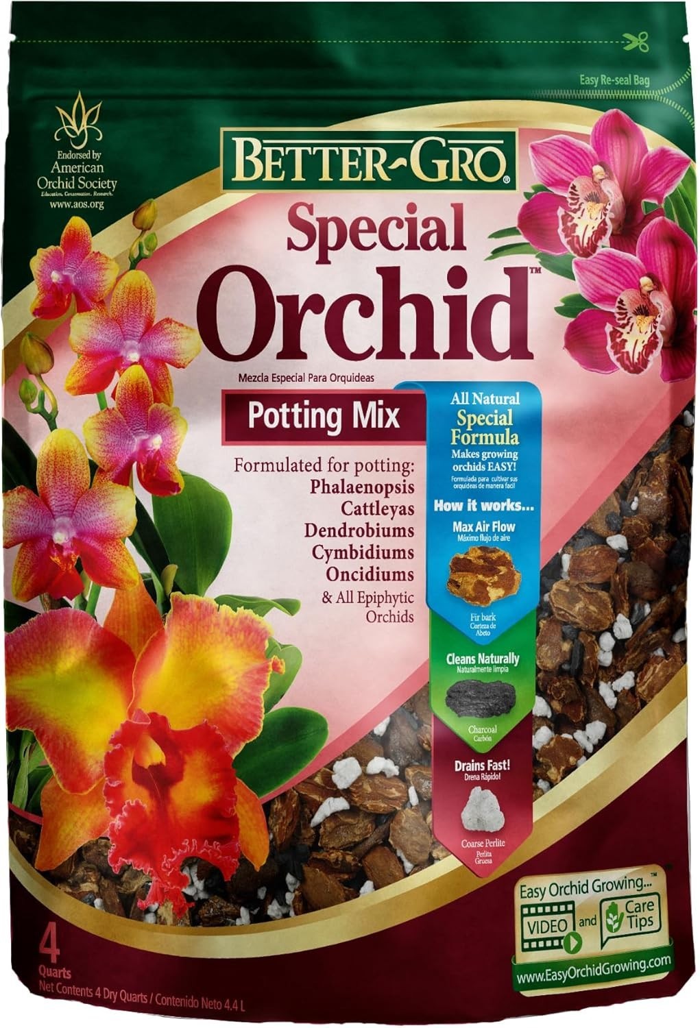 Enhanced Drainage Orchid Bark Mix – 4 Quarts for Cattleyas, Phalaenopsis