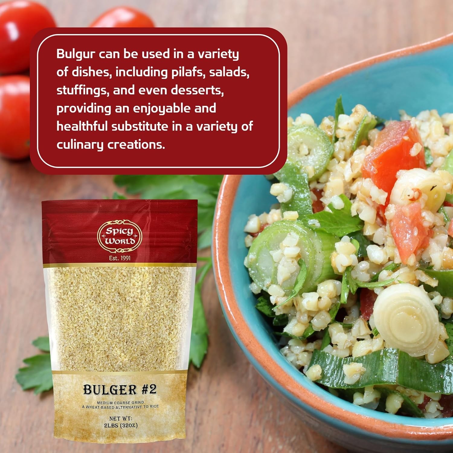 Spicy World Bulgur Cracked Wheat Medium Coarse #2, 2 LB 2 Pound (Pack of 1)