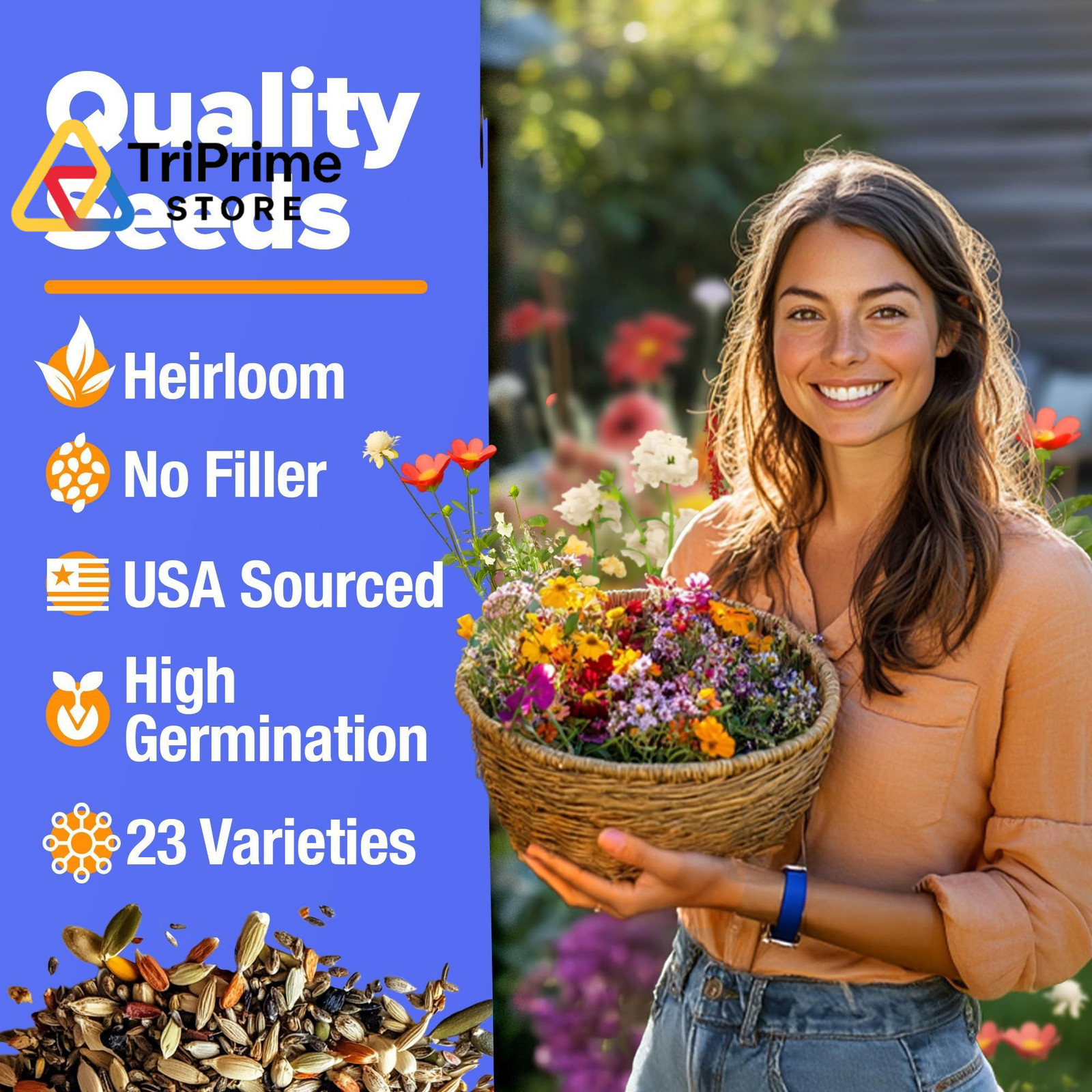 HOME GROWN Premium Wildflower Seeds Bulk – 134,000+ Non-GMO USA 1-Pack, Multi