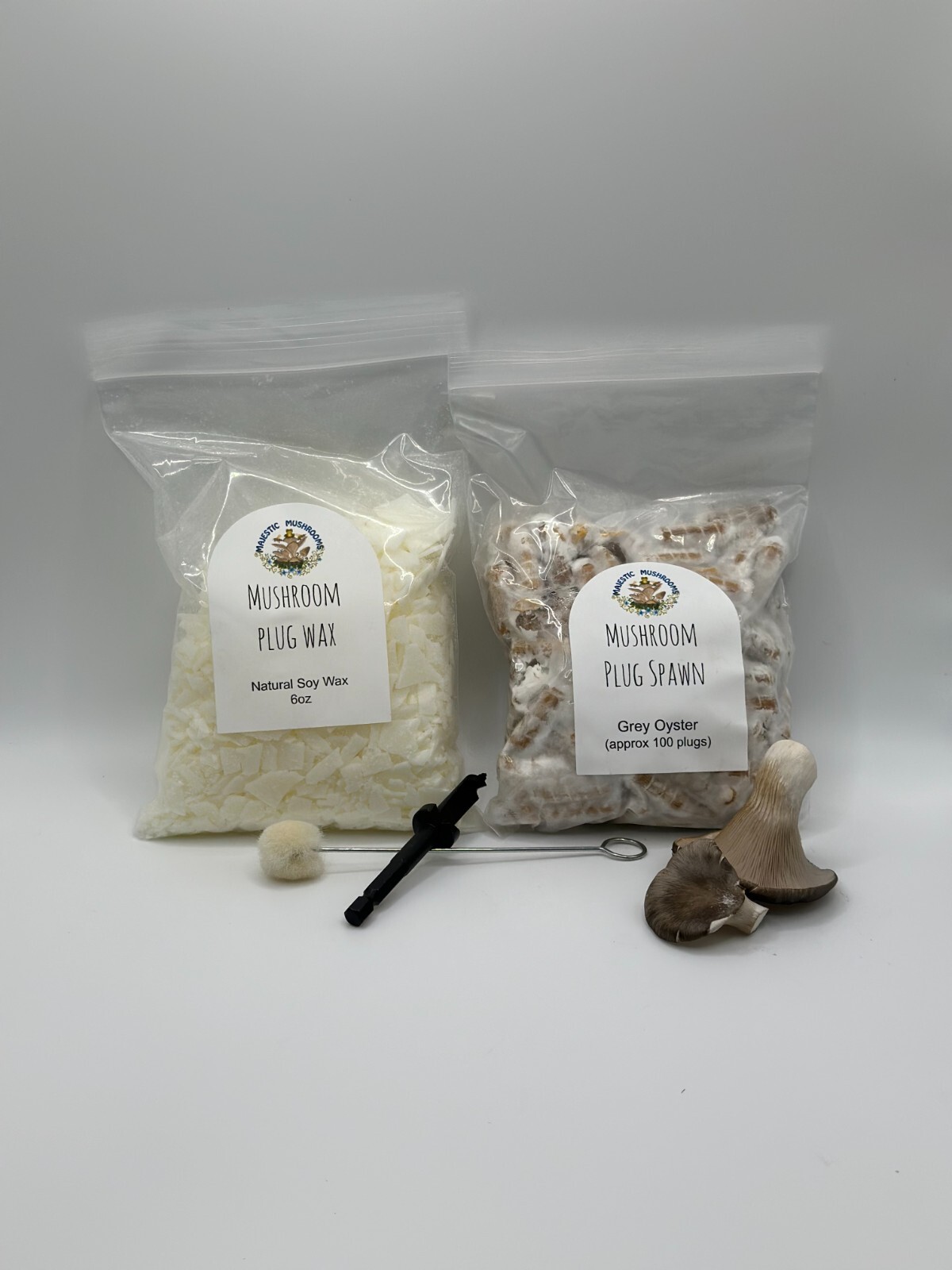 Grey Oyster Mushroom Plug Spawn 100x & drill bit/wax combo pack – FREE shipping