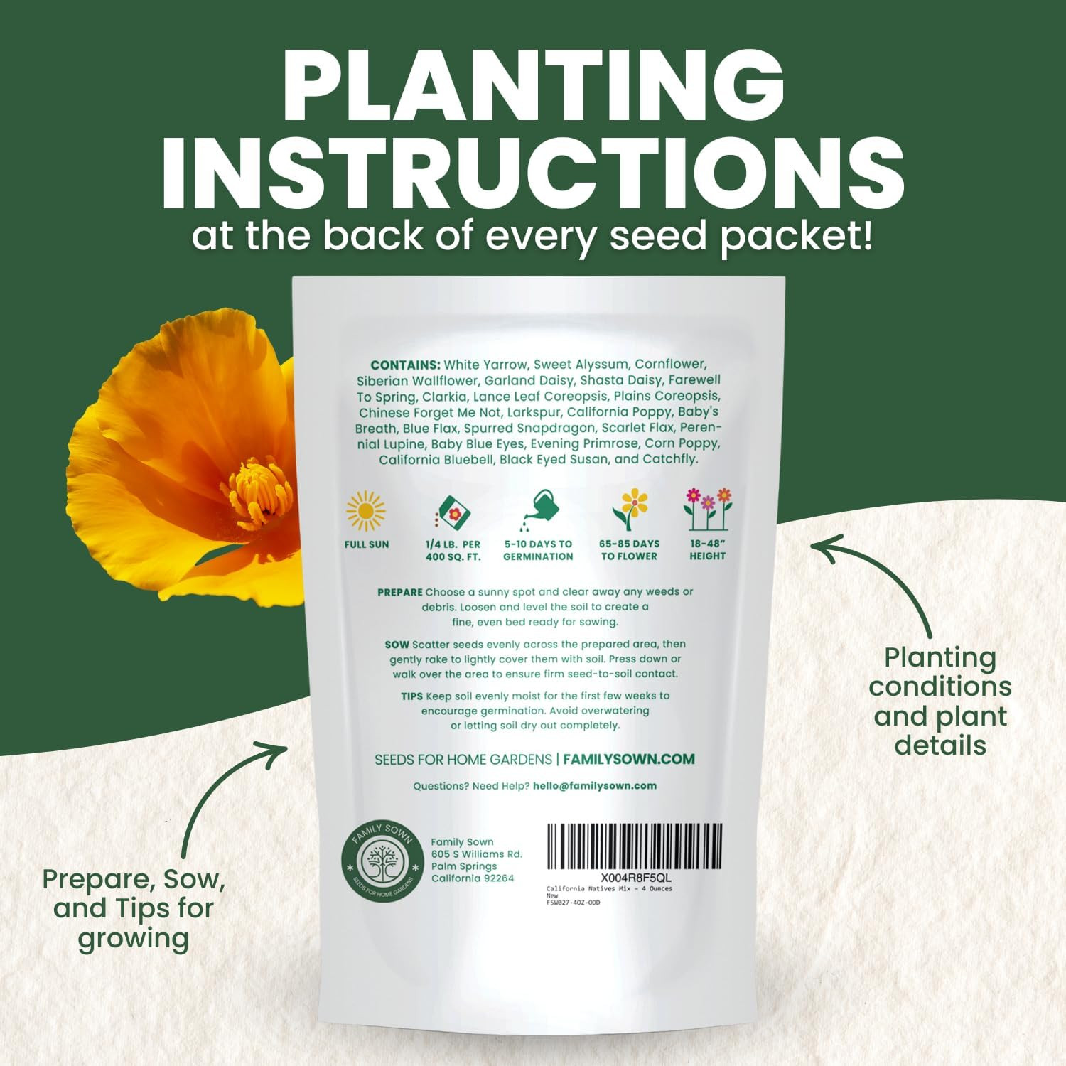 California Regional Mix – 79,000 Seeds for Planting – 2026 Season – 4 Ounce Pouc