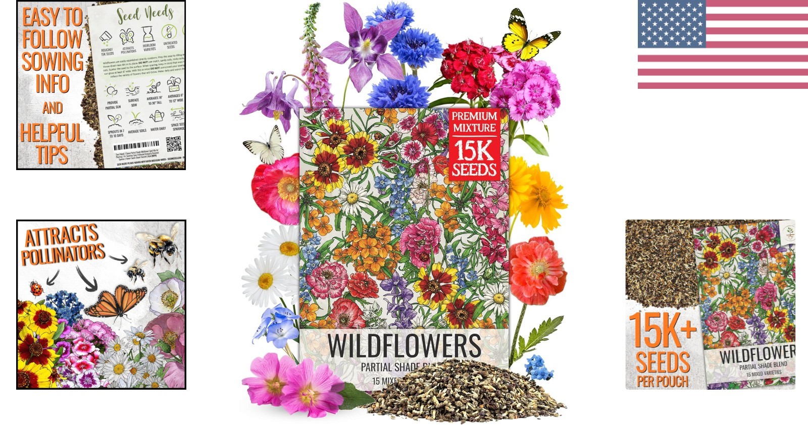 Wildflower Seed Mix – 1 Ounce of 14+ Varieties for Partial Shade Gardens