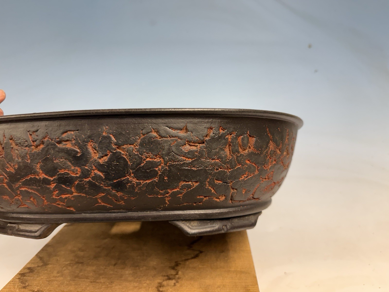 Unique Unglazed Tokoname Bonsai Tree Pot By Sanko 15 3/4” Great Piece