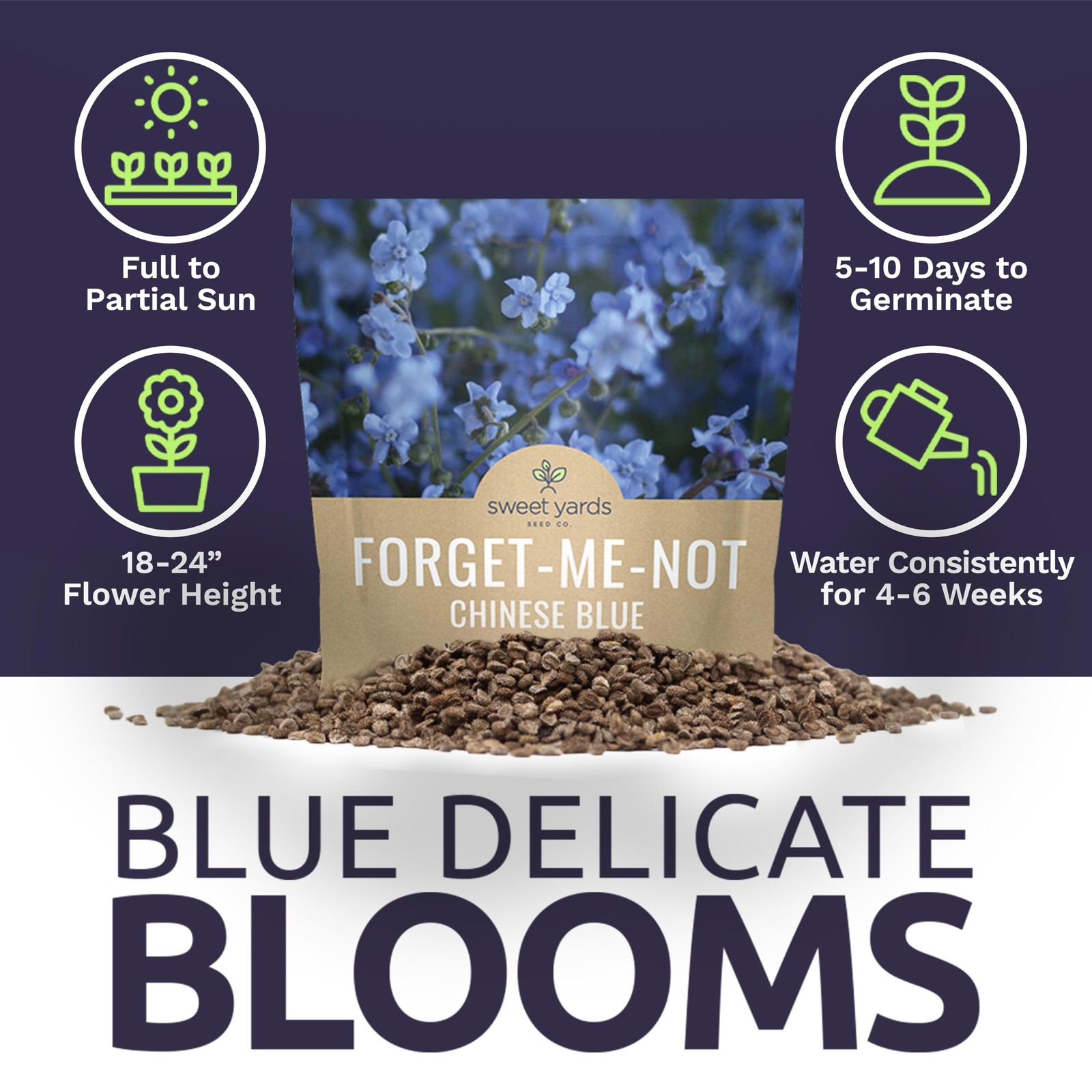 Chinese Forget Me Not Wildflower Seeds – Bulk 1 Ounce 1 Pouch, Blue