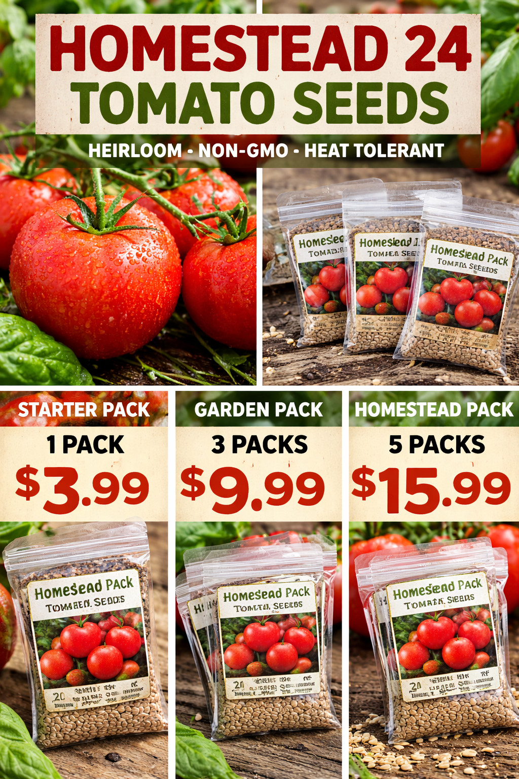 Homestead 24 Tomato Seeds – 20 Seeds – Heirloom, Non-GMO, Open Pollinated