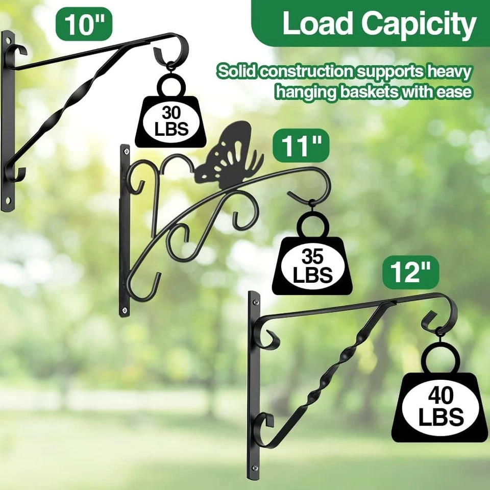4 Pack Hanging Plant Brackets Outdoor 12″ Metal Fence Wall Plant Hanger Hooks fo