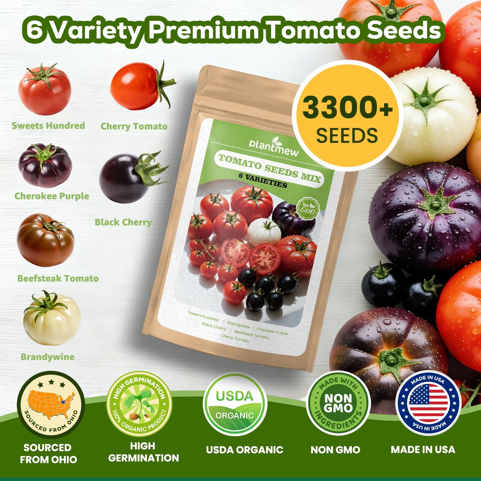 Hydroponic Tomato Seed Kit 12 Pods, 6 Varieties, High Germination Rate