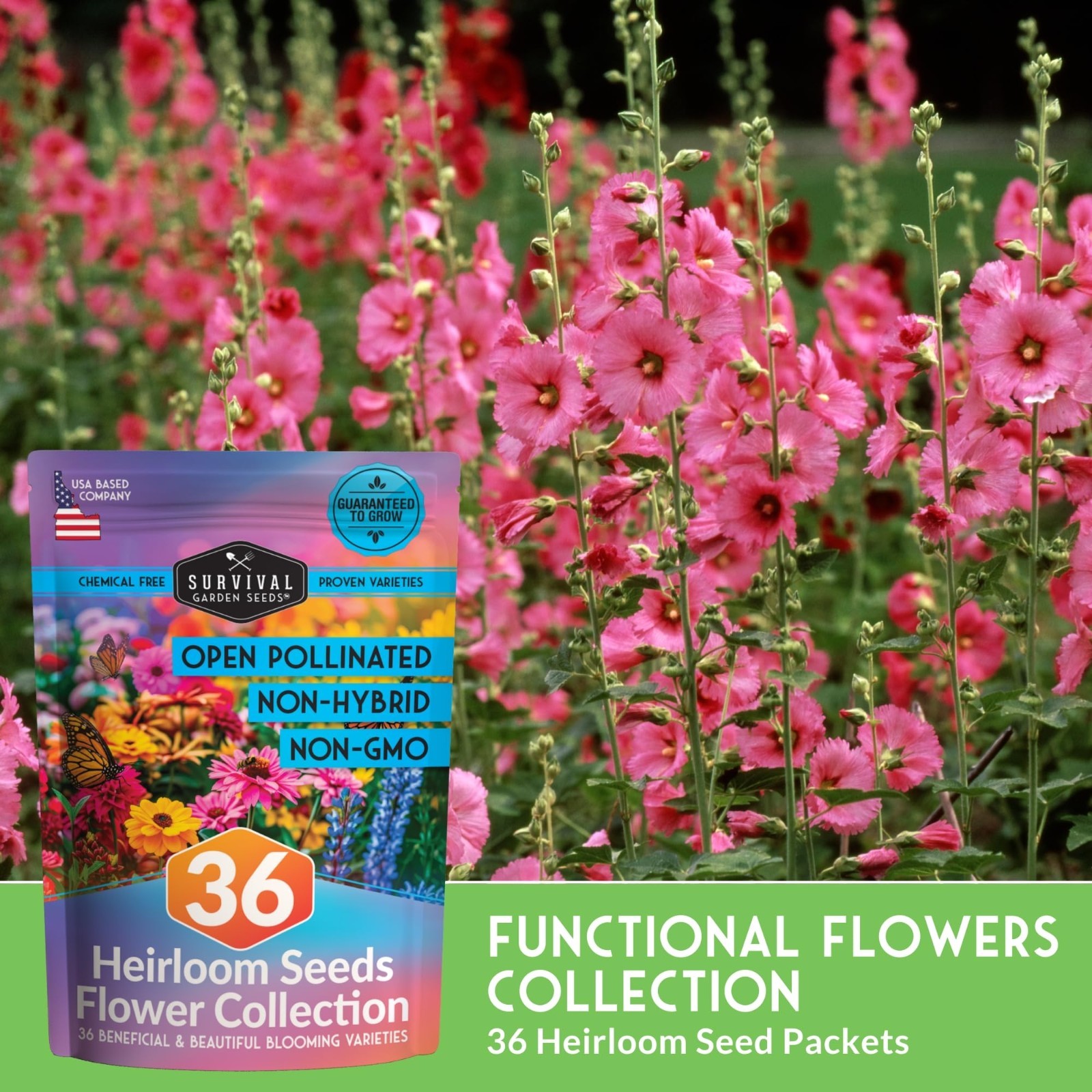 36 Flower Seed Packs – Annual & Perennial Garden Kit for Pollinators & Butterfli