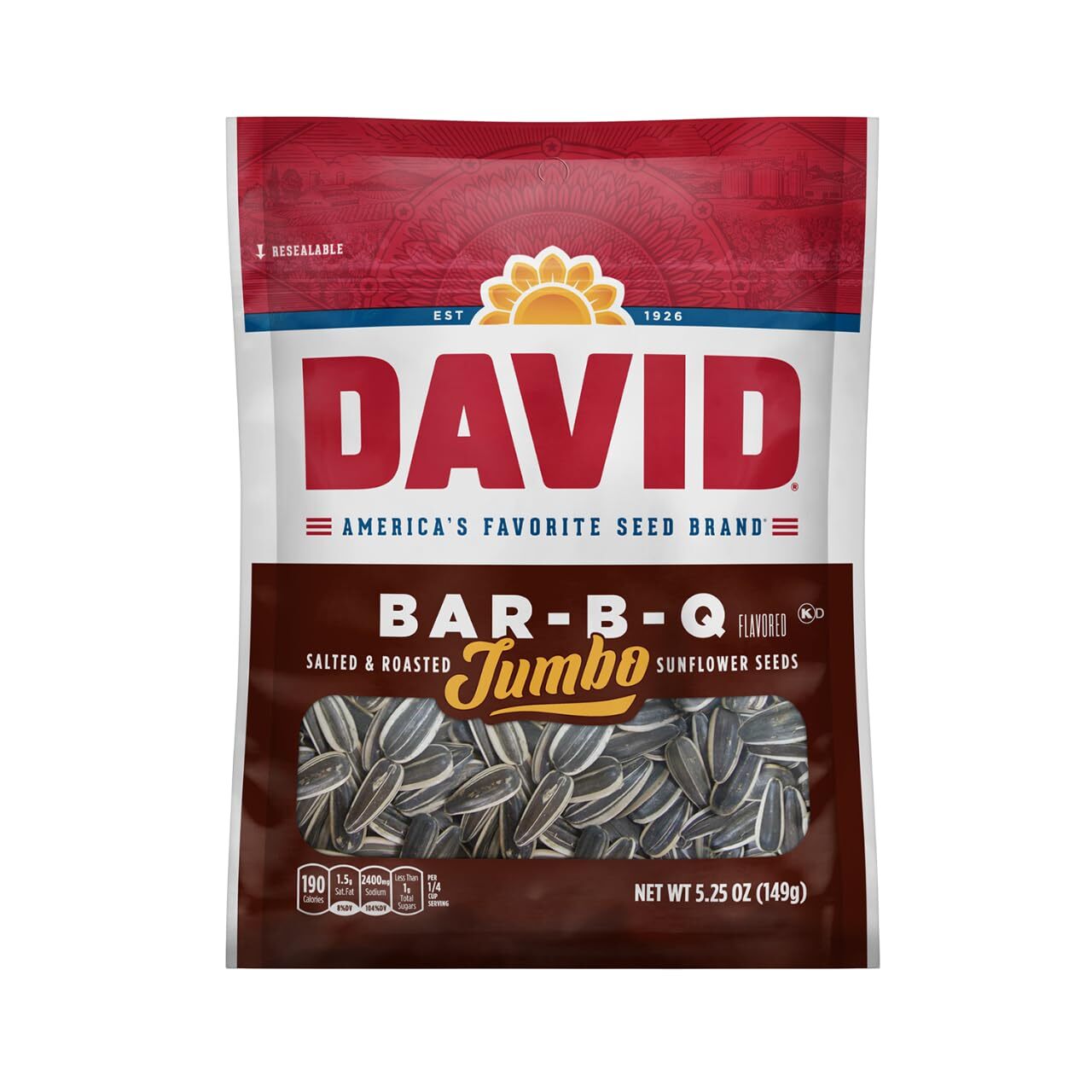 DAVID Bar B Q Jumbo Sunflower Seeds Pack of 12 5.25 oz Bags Crunchy Snack