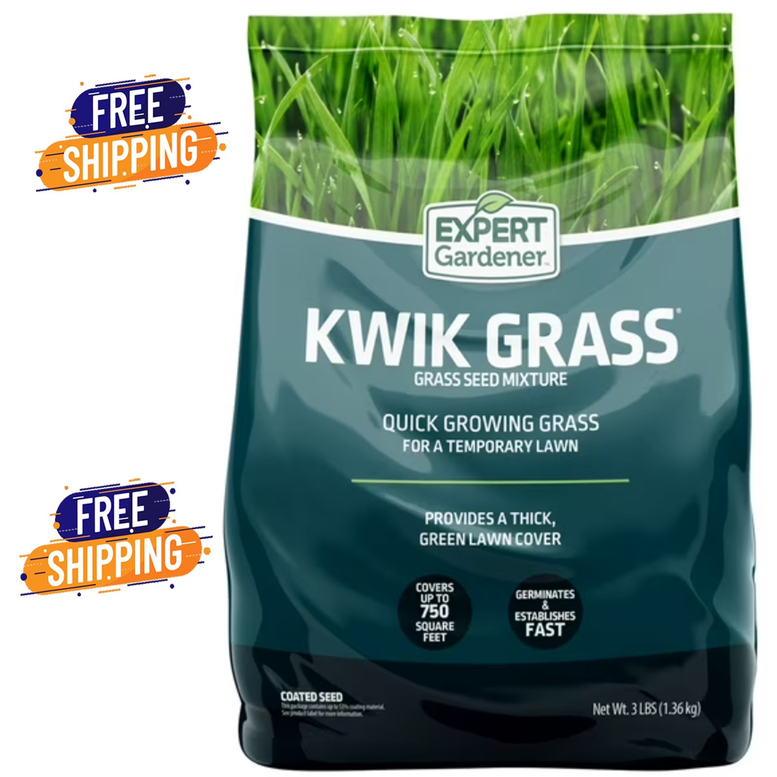 Expert Gardener Kwik Grass Seed Mix, for Sun to Partial Shade, 3 lb, Free Ship