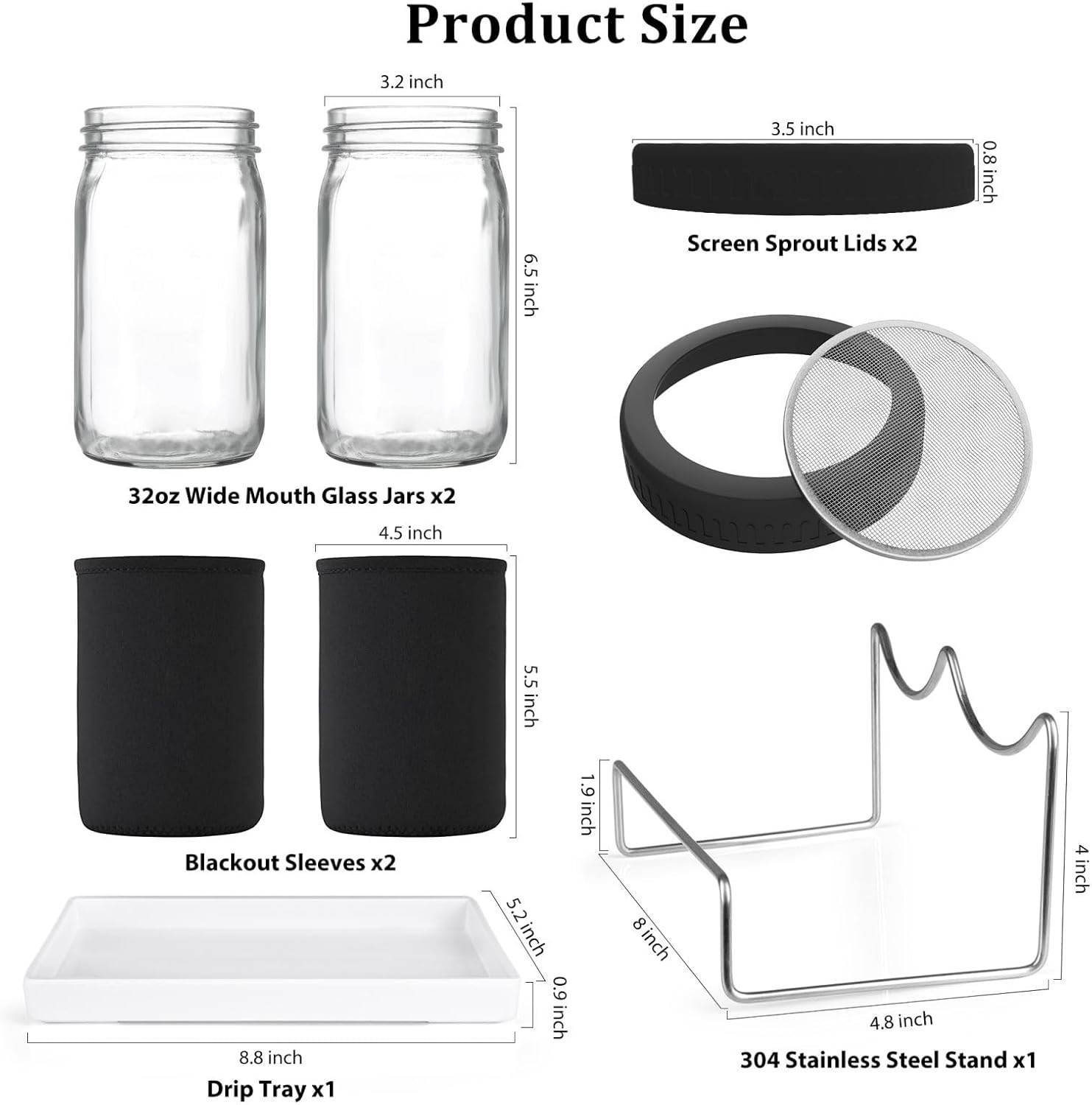 Grow Fresh Microgreens at Home – 32 oz Sprouting Jars with Drain Tray Included