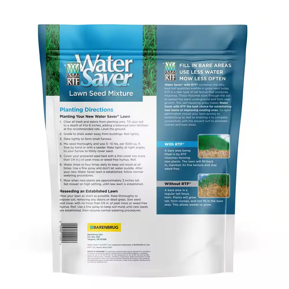 5 Lbs. Tall Fescue With Rtf Grass Seed Blend | Saver Water Barenbrug Lawn Of