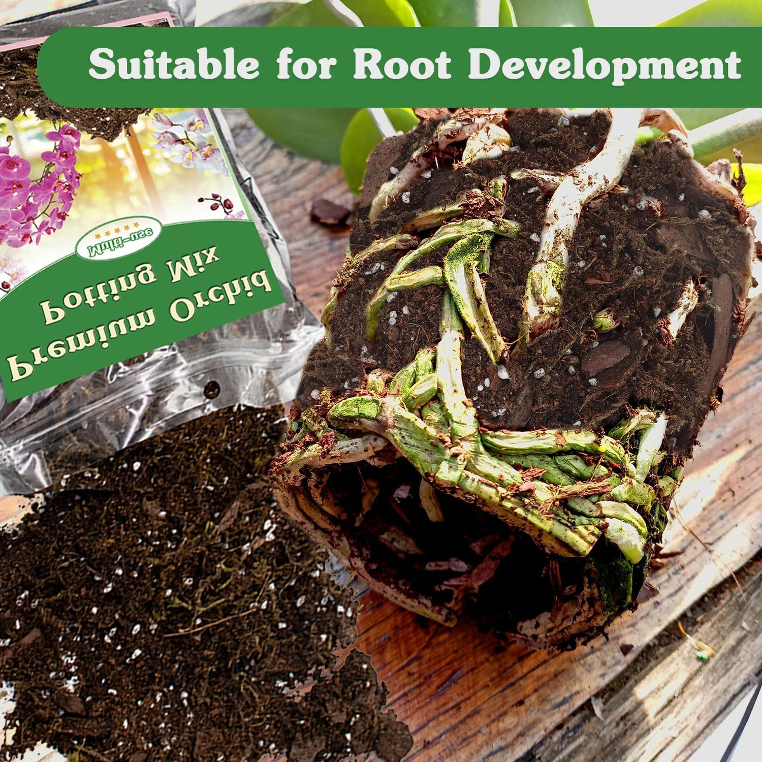 Orchid Potting Mix, 1 Quart, Well-Draining Bark, Moss, Perlite, Coco Peat, Pine