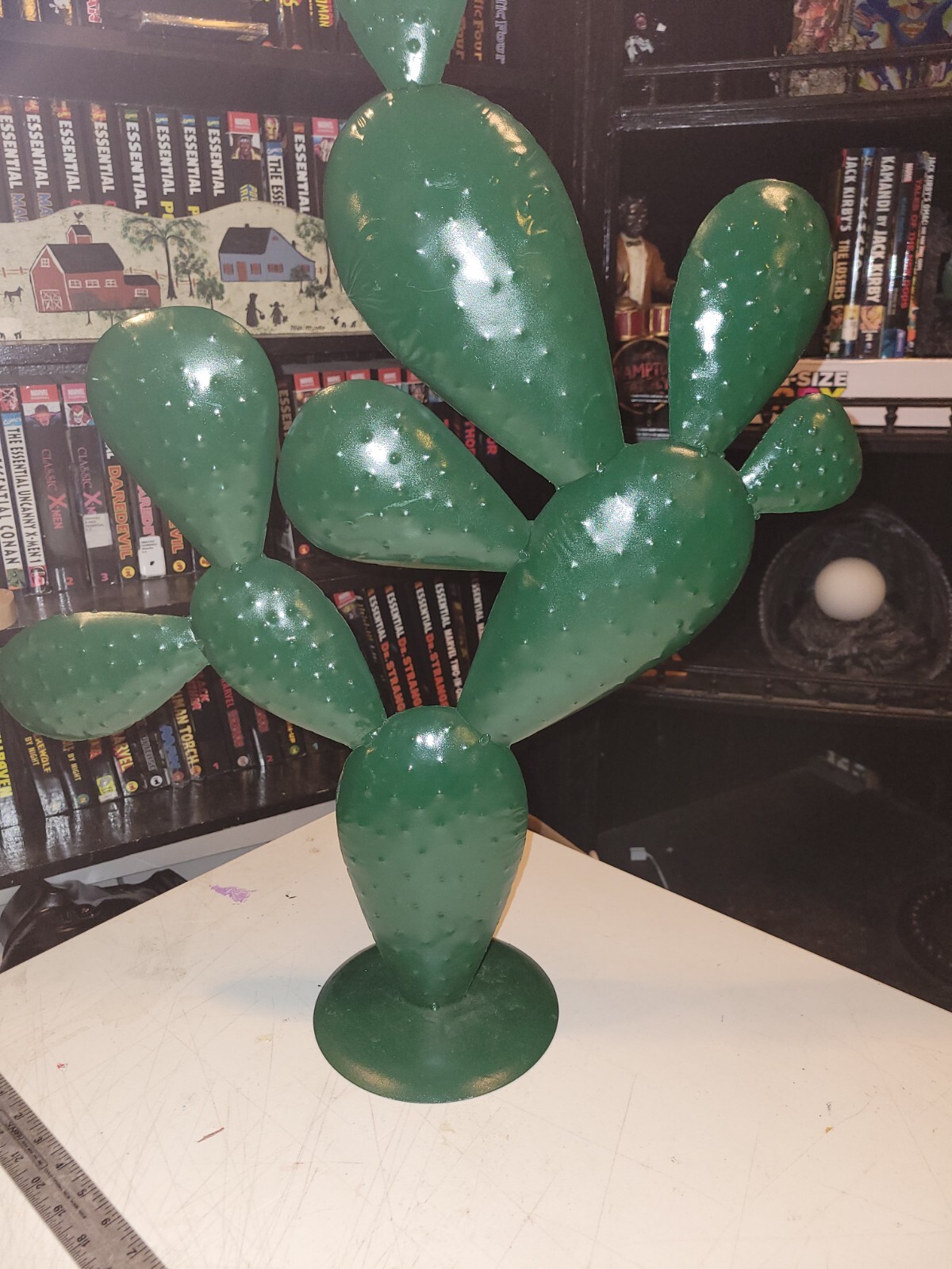 METAL YARD ART PRICKLEY PEAR CACTUS SCULPTURE 25″ TALL GREEN IN OR OUT DOOR