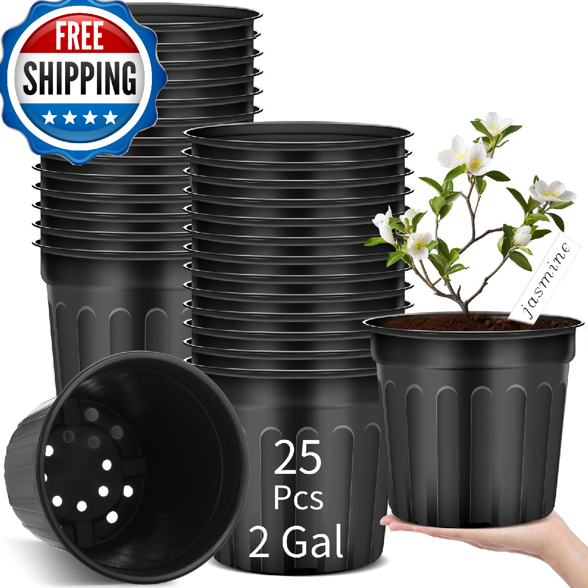 Ziliny 25 Pcs 2 Gallon Plant Nursery Pots Bulk Plastic Planter Flexible Flower S
