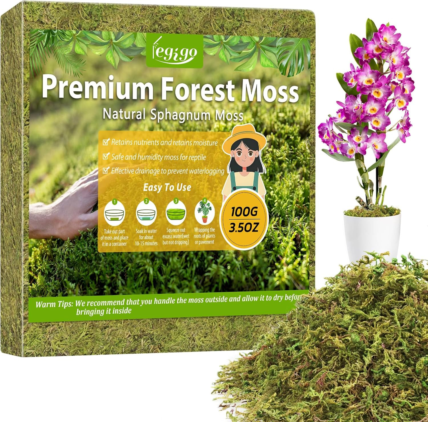 Legigo 3.5OZ Sphagnum Moss for Plants, 4QT Natural Orchid Moss Potting Mix Dried