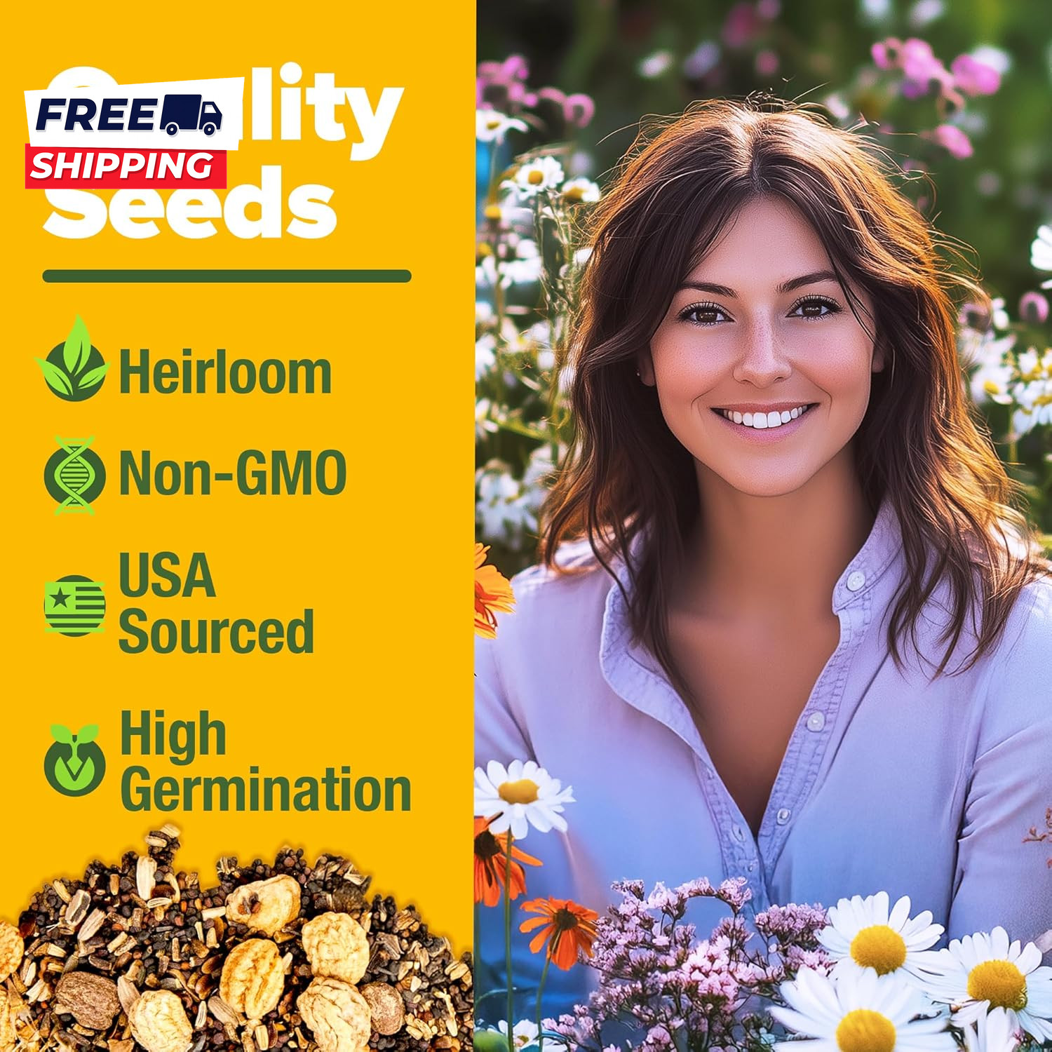 90,000+ Wildflower Seeds Mix 3Oz 24 Varieties Non-Gmo Perennial Flower Seeds