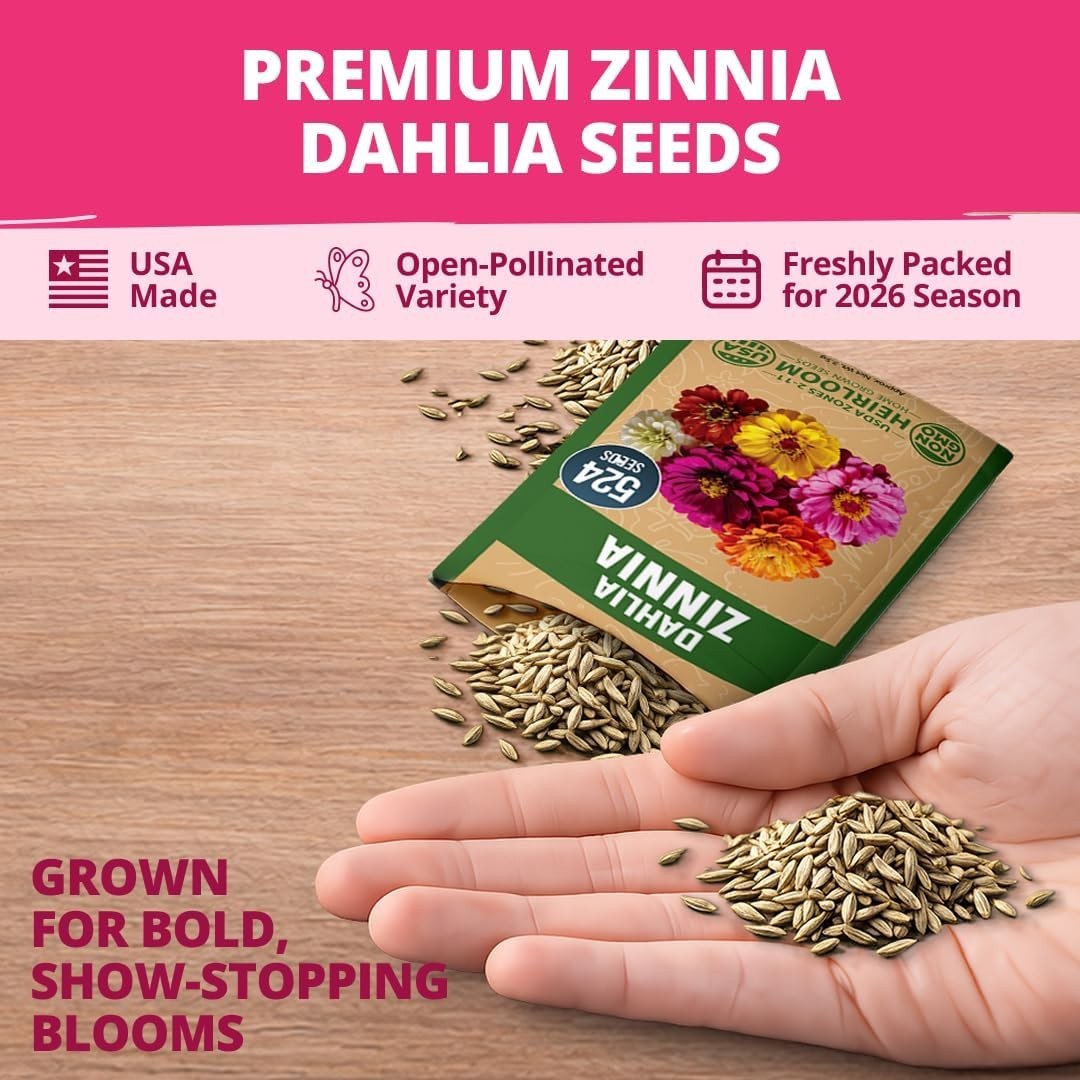 Comprehensive Grow Guide Included | 524 Zinnia Dahlia Seeds for -Round Color